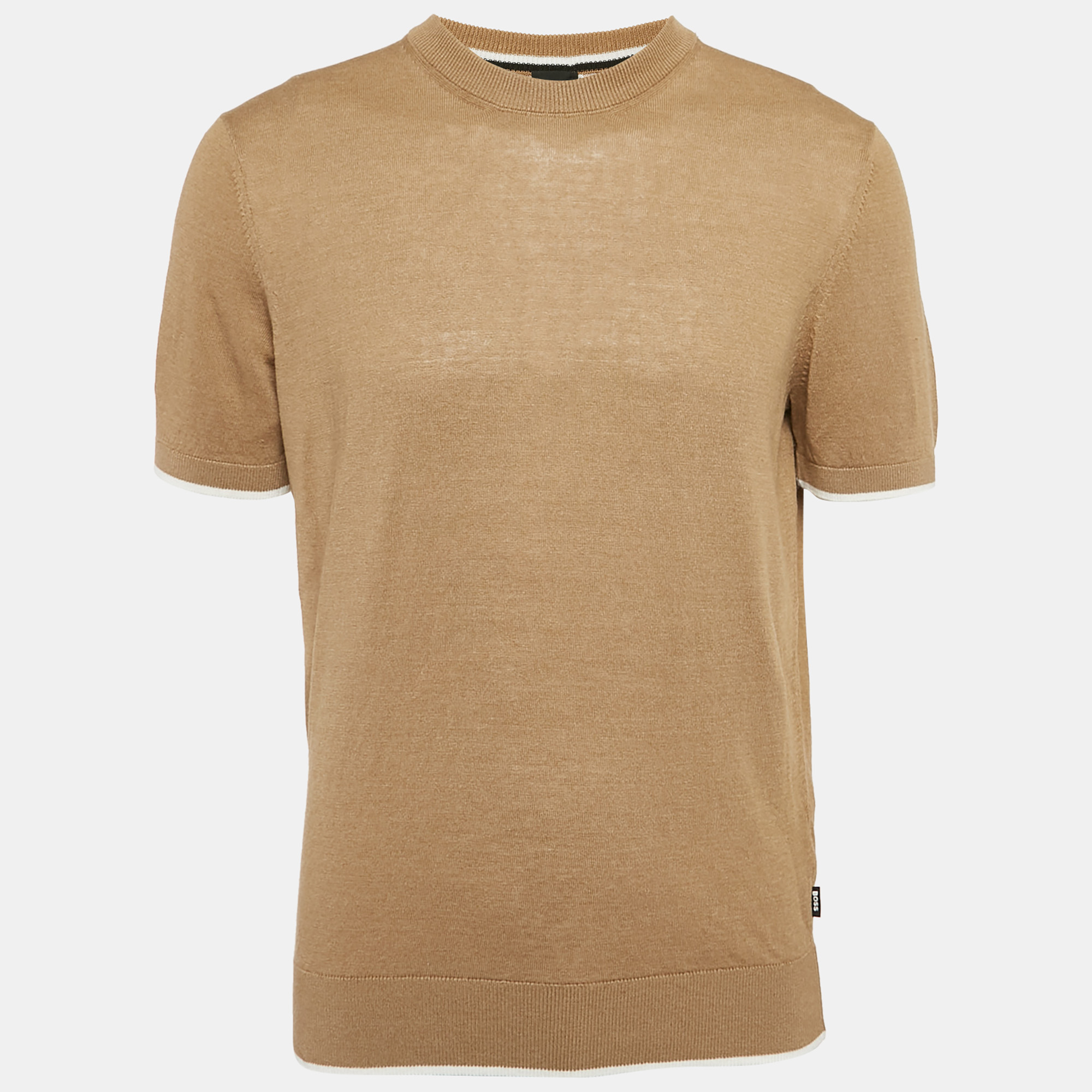 

Boss By Hugo Boss Brown Linen Blend Knit Crew Neck T-Shirt S