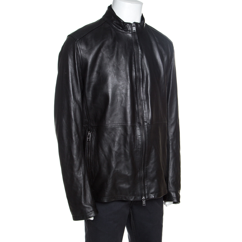 

Boss By Hugo Boss Black Leather Zip Front Lamb Nappa Jacket