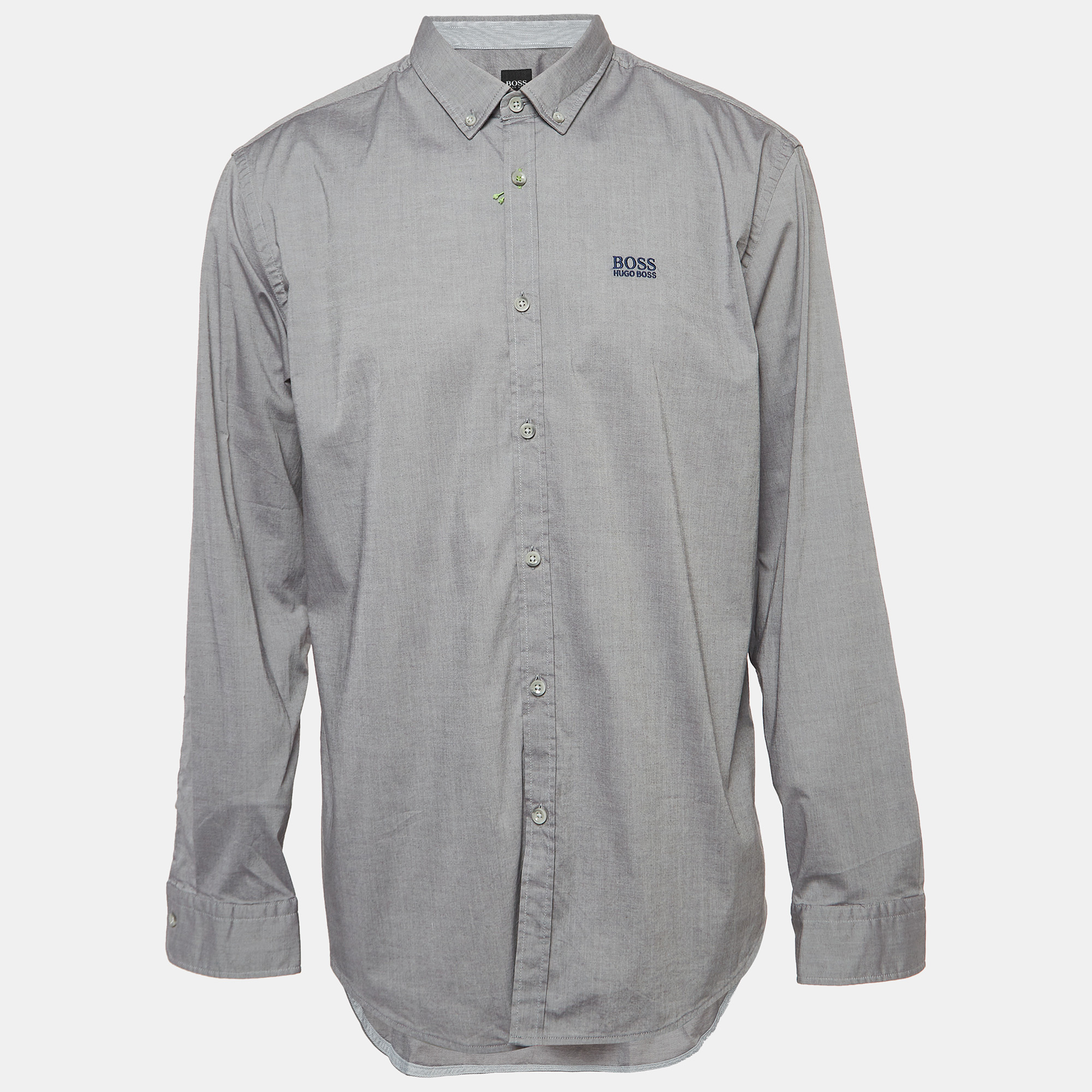 

Boss By Hugo Boss Grey Logo Embroidered Cotton Long Sleeve Shirt