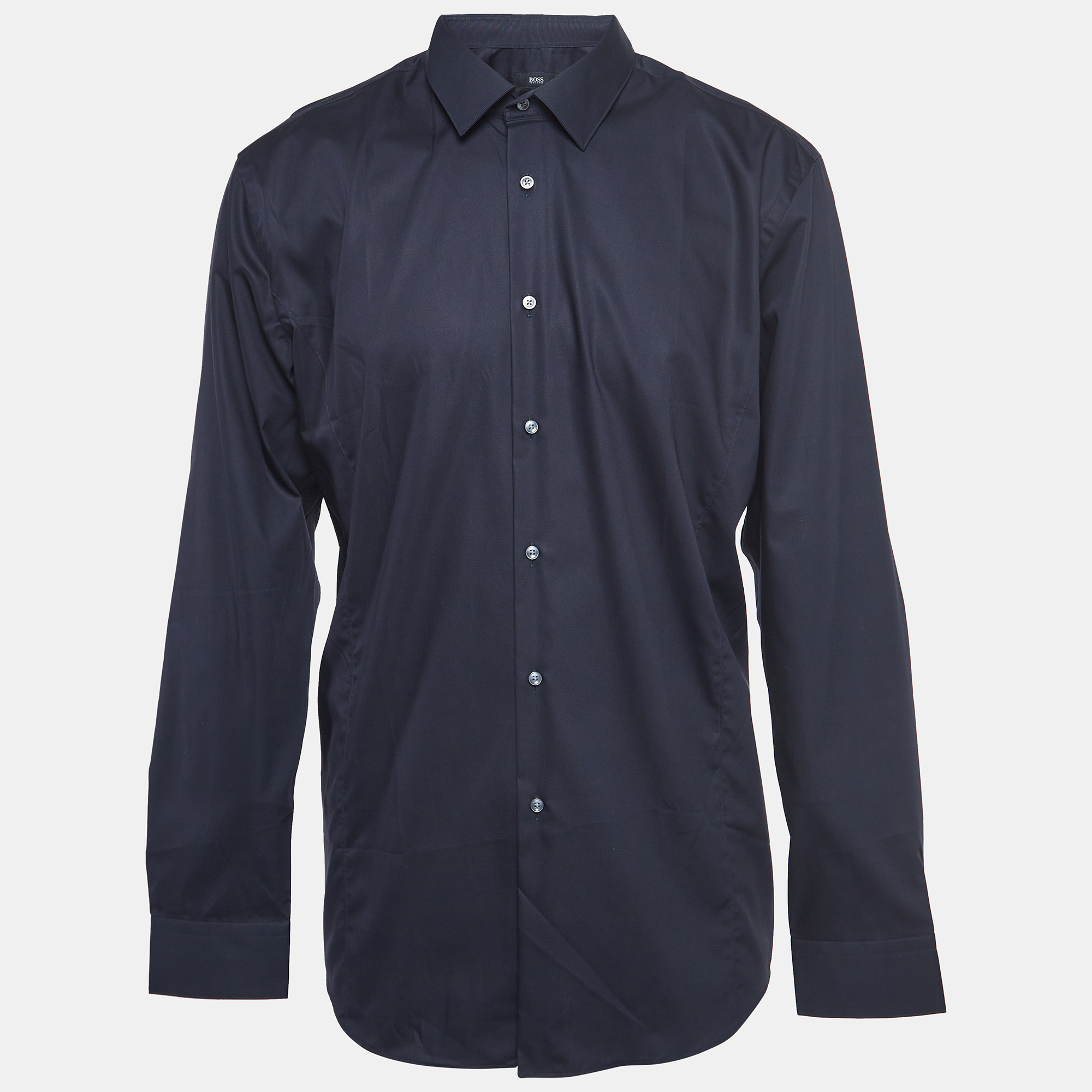 Pre-owned Boss By Hugo Boss Dark Blue Cotton Easy Iron Slim Fit Shirt 2xl
