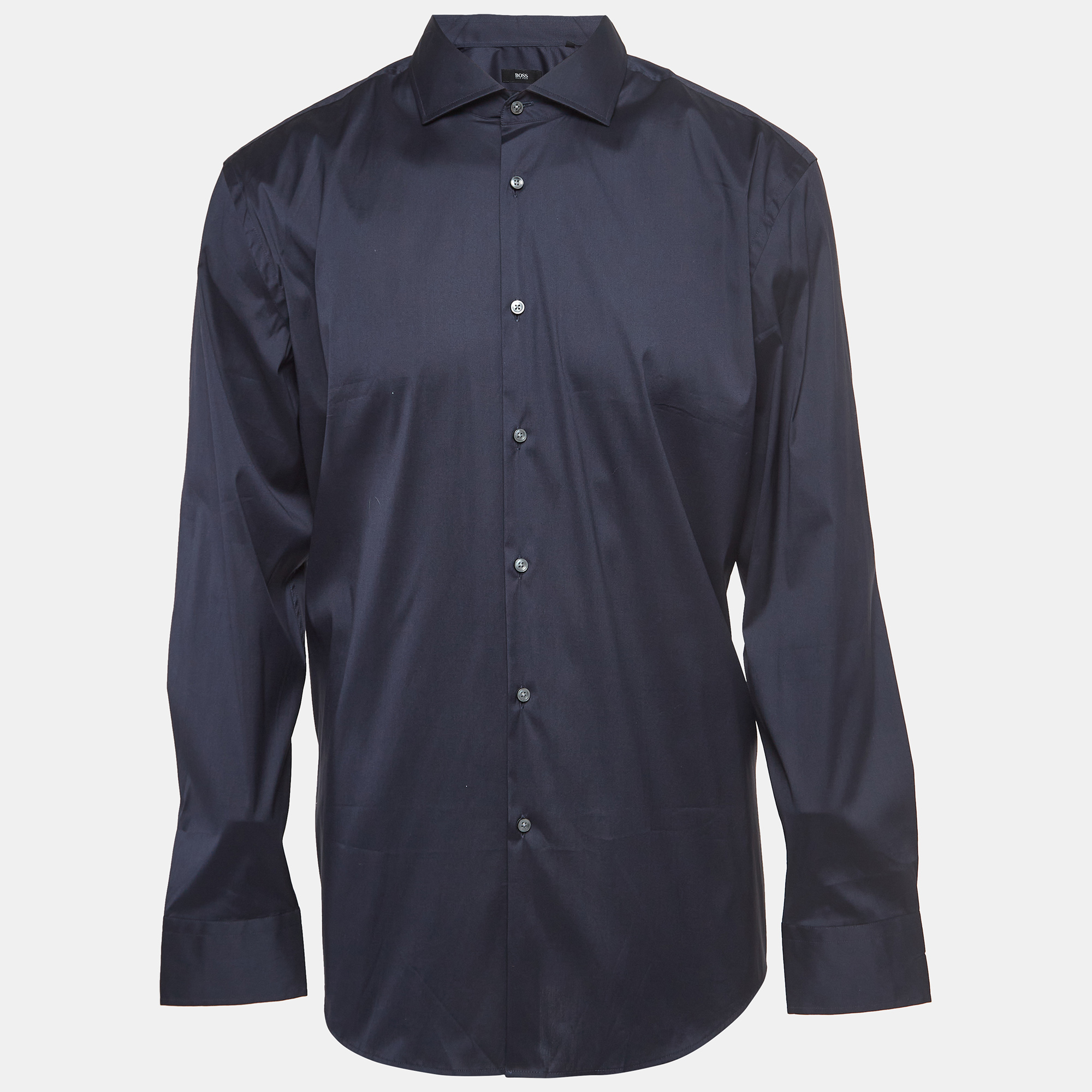 Pre-owned Boss By Hugo Boss Navy Blue Stretch Cotton Slim Fit Shirt Xxl