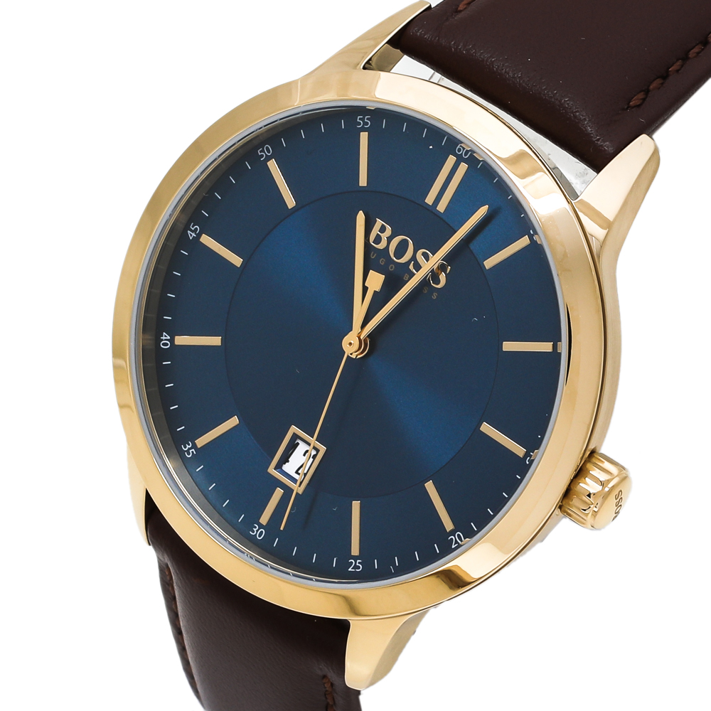

Hugo Boss Blue Rose Gold Tone Stainless Steel Leather Boss HB.332.1.34.3269 Men's Wristwatch, Brown