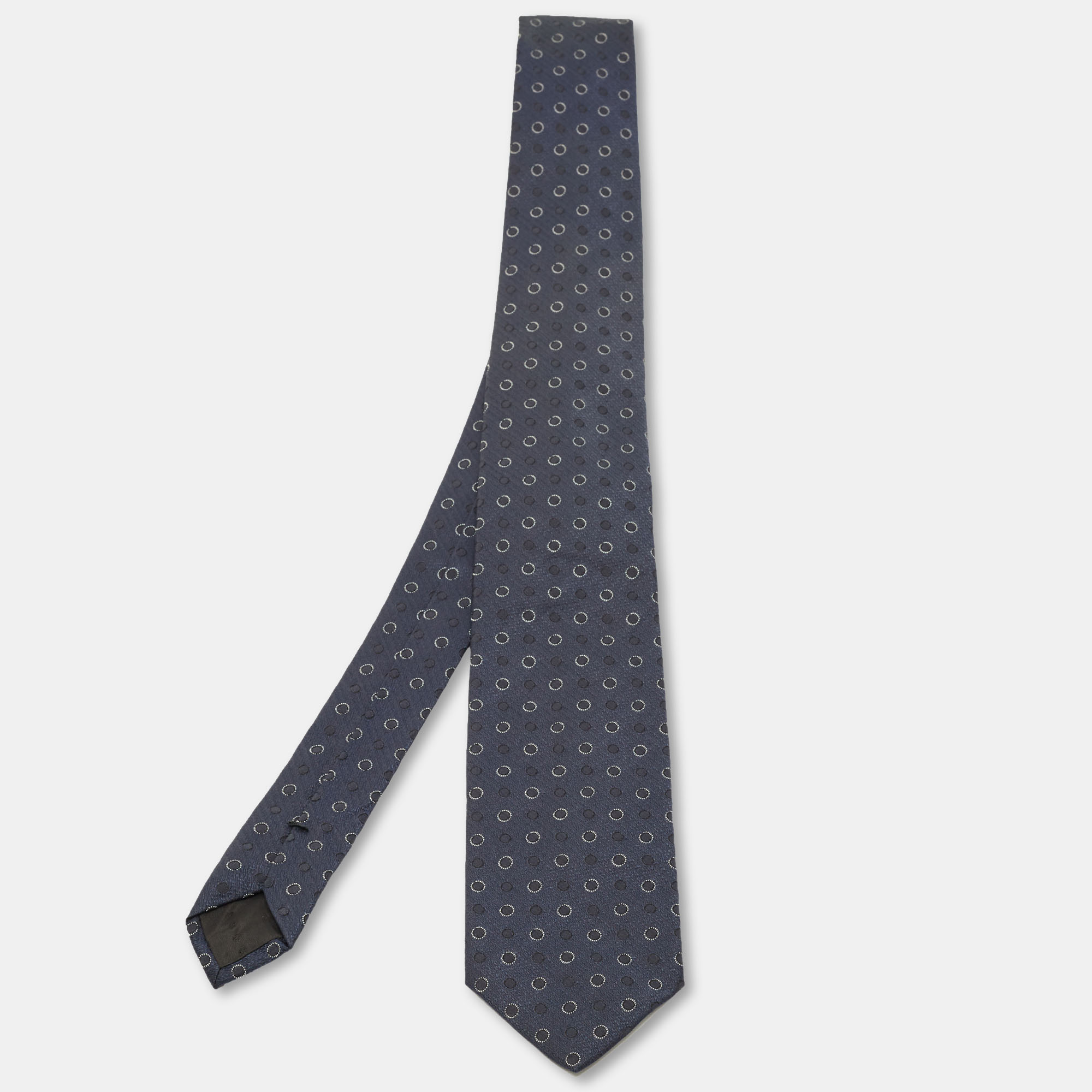 Pre-owned Boss By Hugo Boss Navy Blue Circle Jacquard Silk Tie