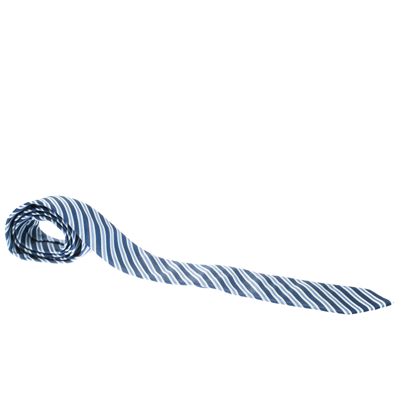 Boss By Hugo Boss Blue Diagonal Striped Silk Tie