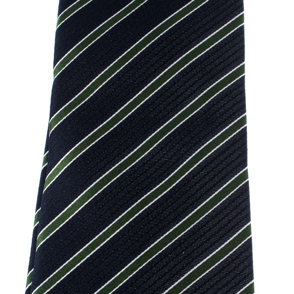 

Boss By Hugo Boss Blue and Green Diagonal Striped Silk Tie
