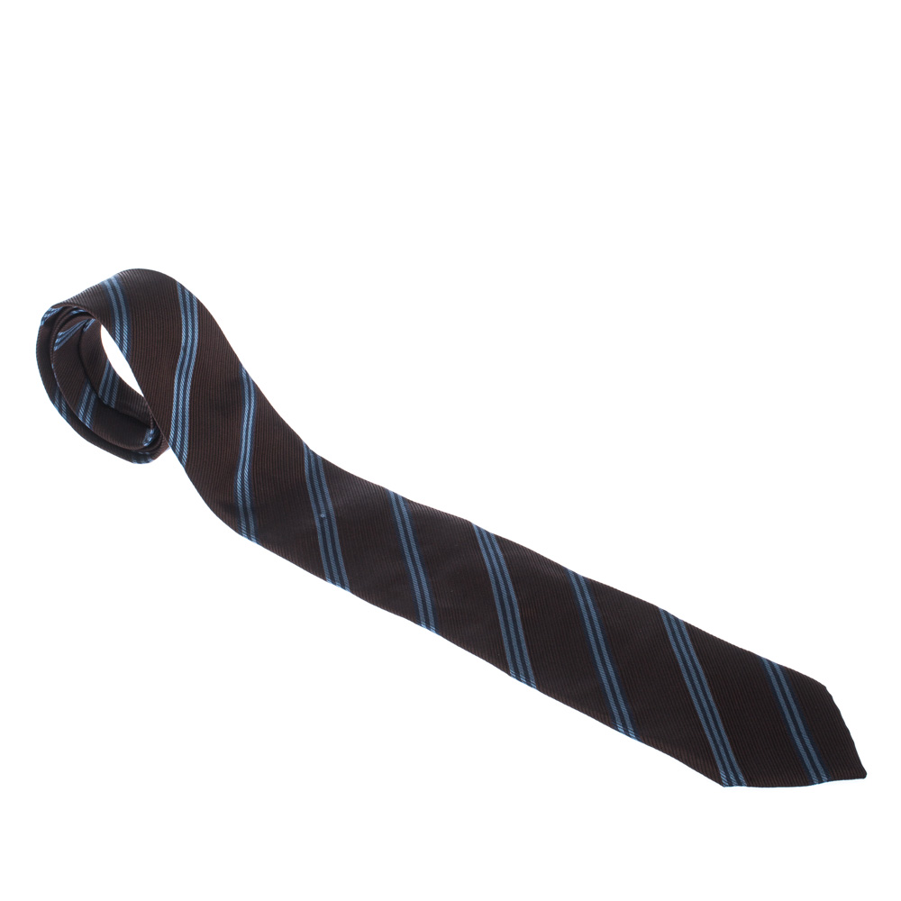 

Boss By Hugo Boss Brown & Blue Diagonal Stripes Silk Jacquard Traditional Tie