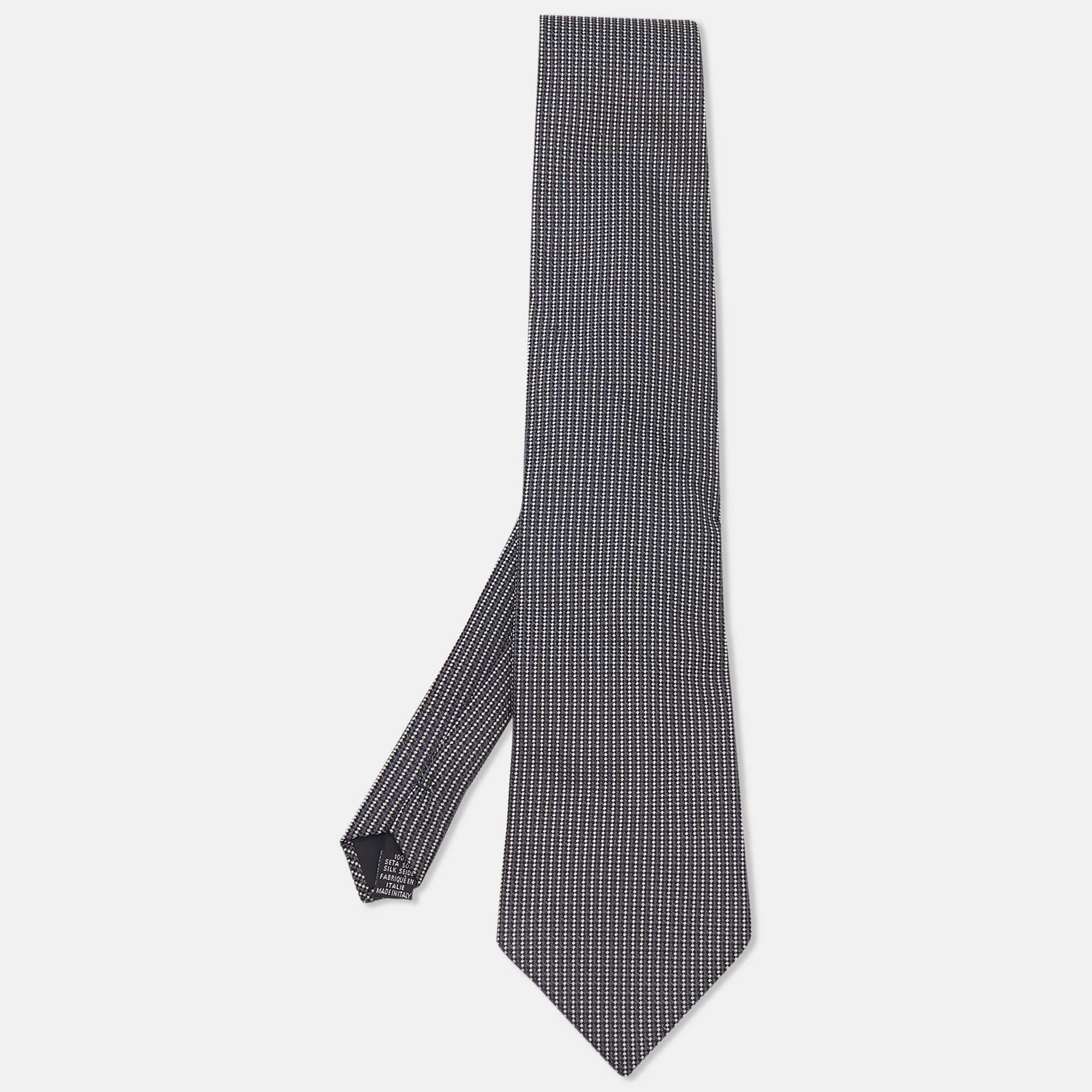 Pre-owned Boss By Hugo Boss Monochrome Jacquard Silk Tie In Grey