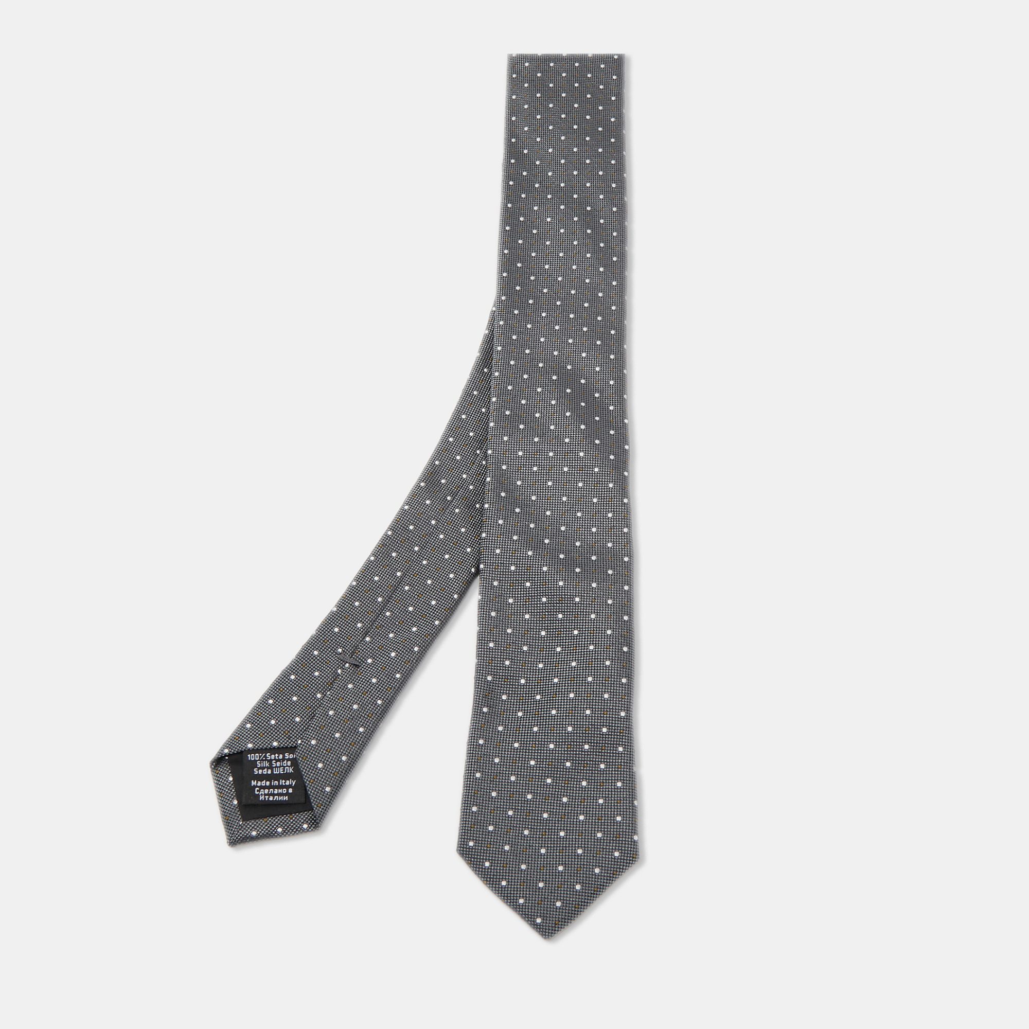 Pre-owned Boss By Hugo Boss Grey Dot Patterned Jacquard Silk Tie