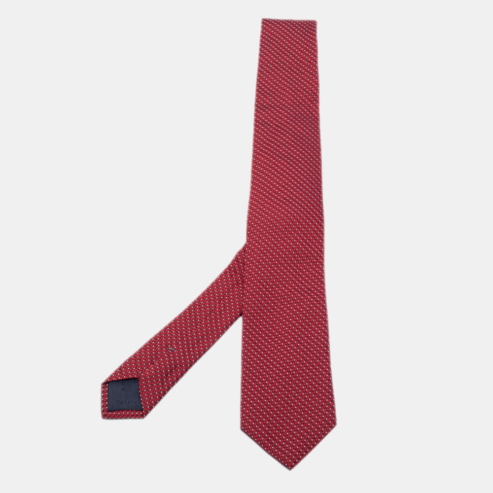 Pre-owned Boss By Hugo Boss Red Geometric Patterned Jacquard Silk Tie