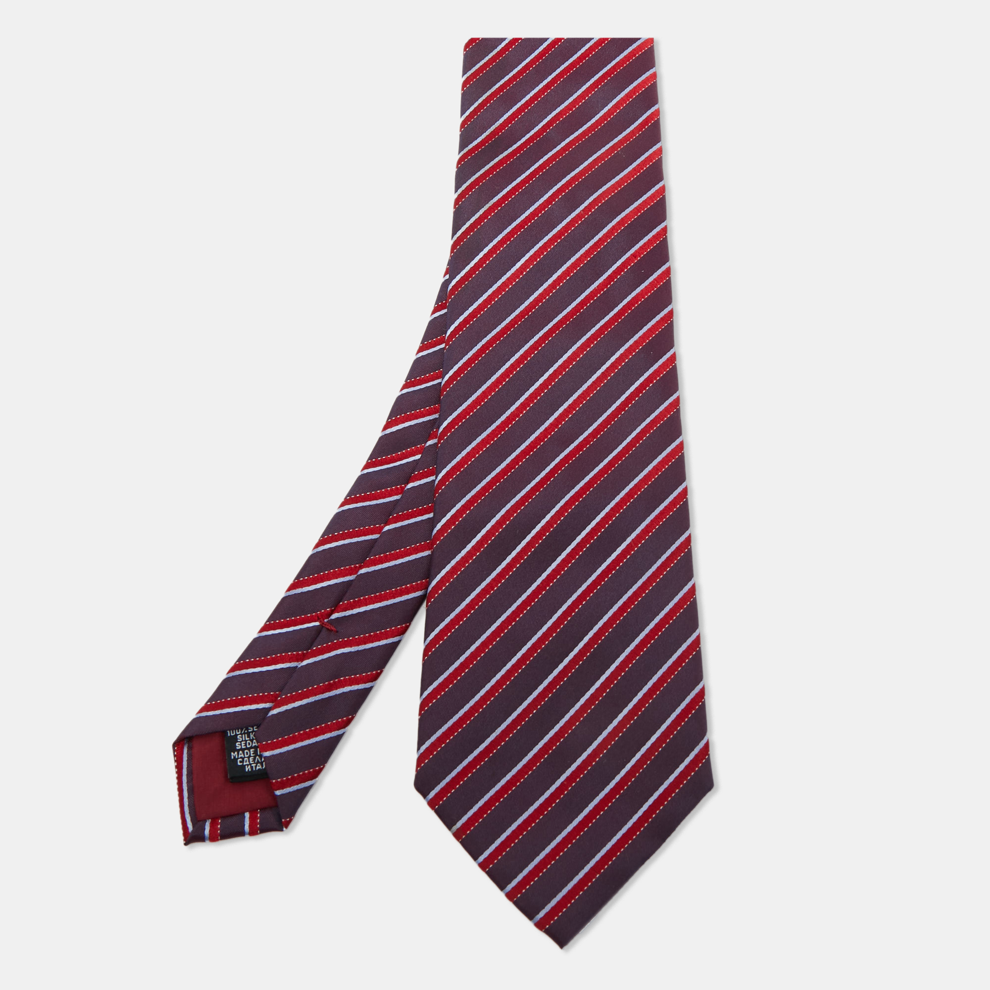 Pre-owned Boss By Hugo Boss Burgundy Diagonal Striped Silk Tie