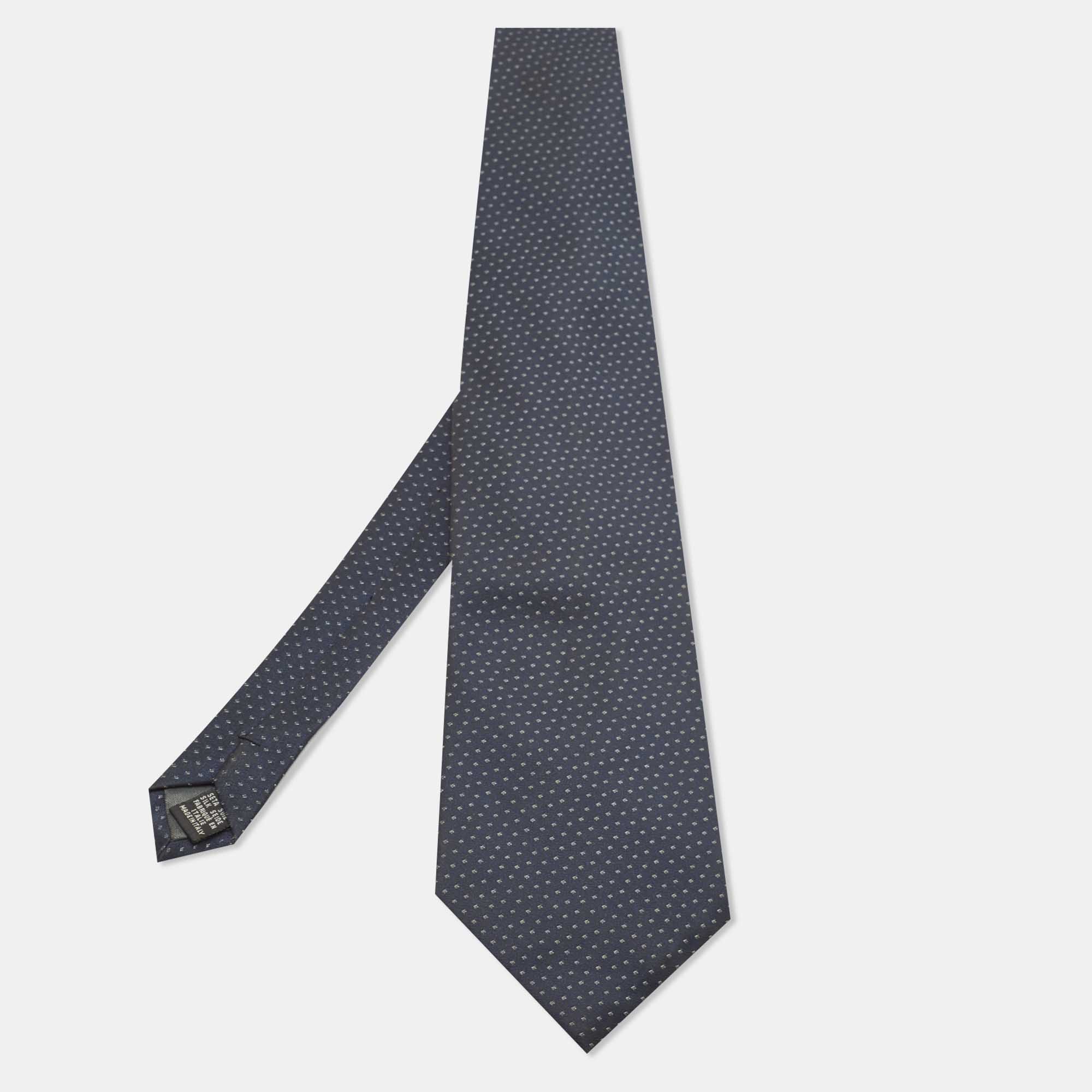 Pre-owned Boss By Hugo Boss Navy Blue Dot Pattern Silk Traditional Tie