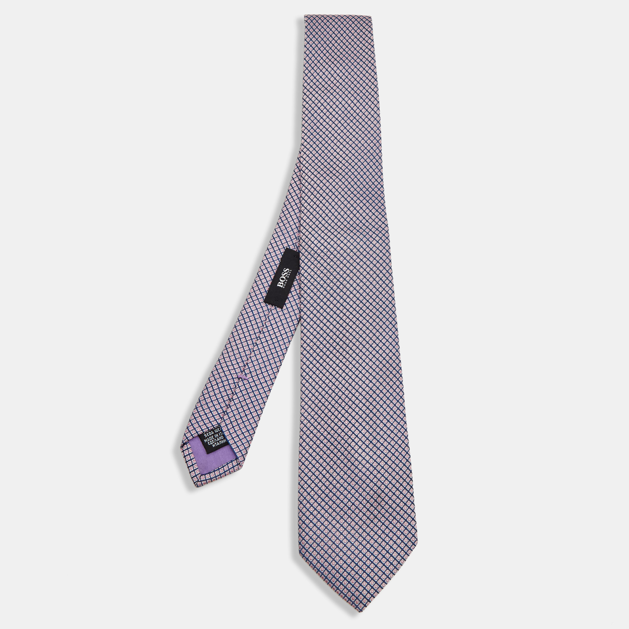 Pre-owned Boss By Hugo Boss Navy Blue/pink Patterned Silk Tie