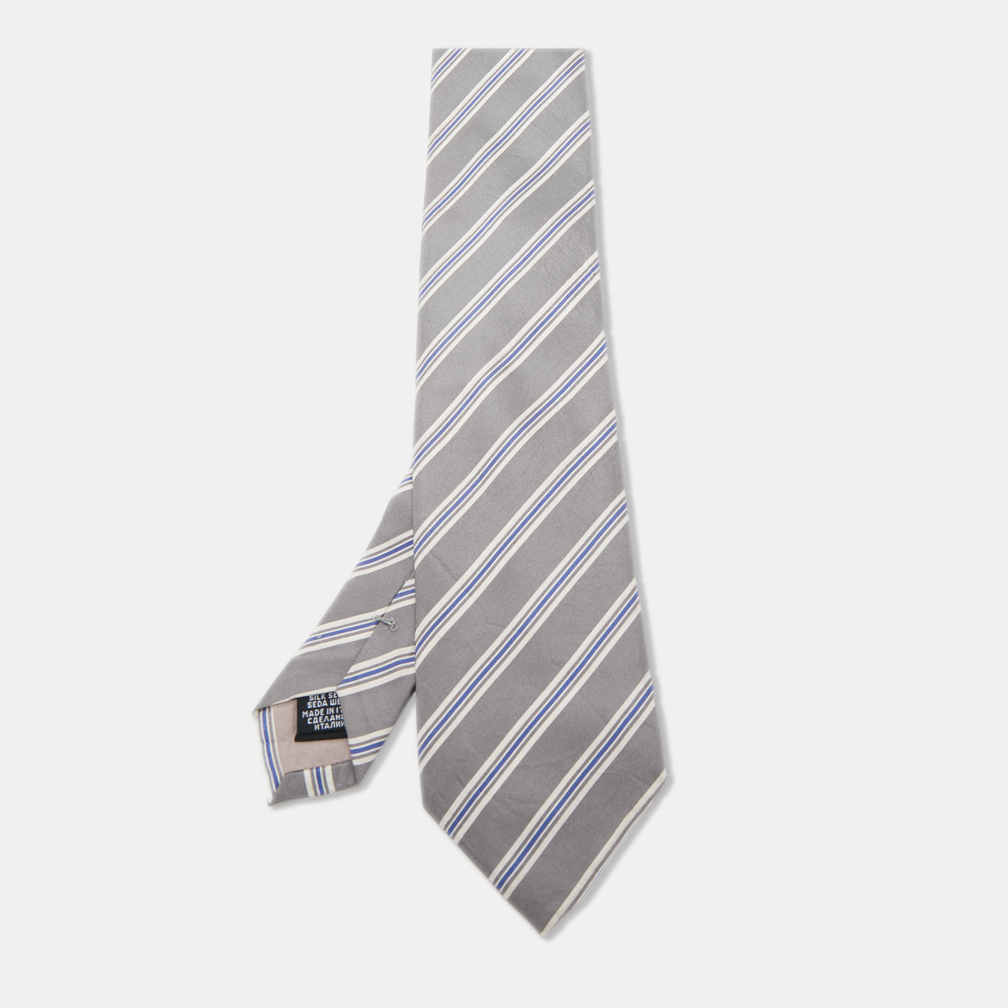 Pre-owned Boss By Hugo Boss Grey Diagonal Striped Silk Tie