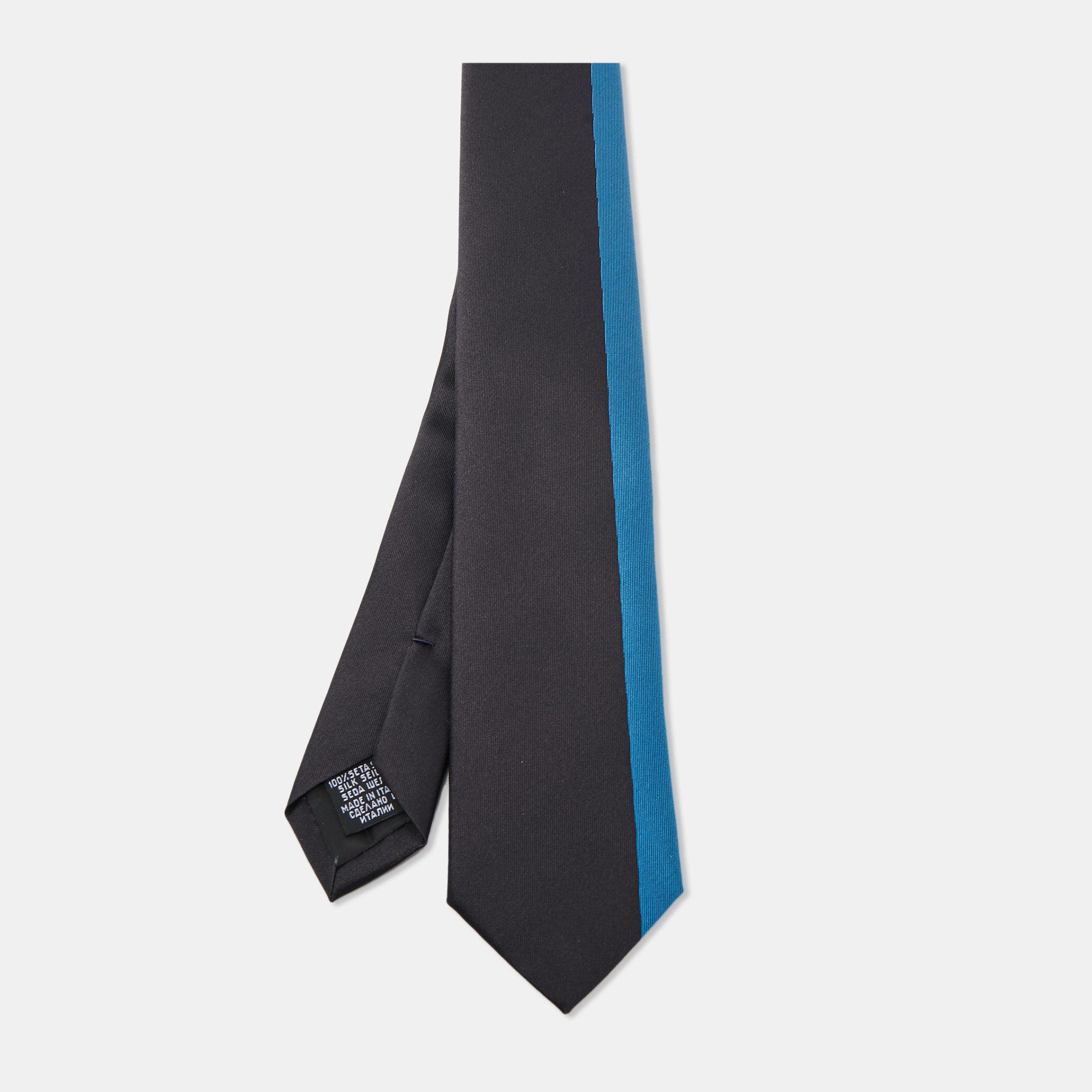Pre-owned Boss By Hugo Boss Black/blue Colorblock Silk Slim Tie
