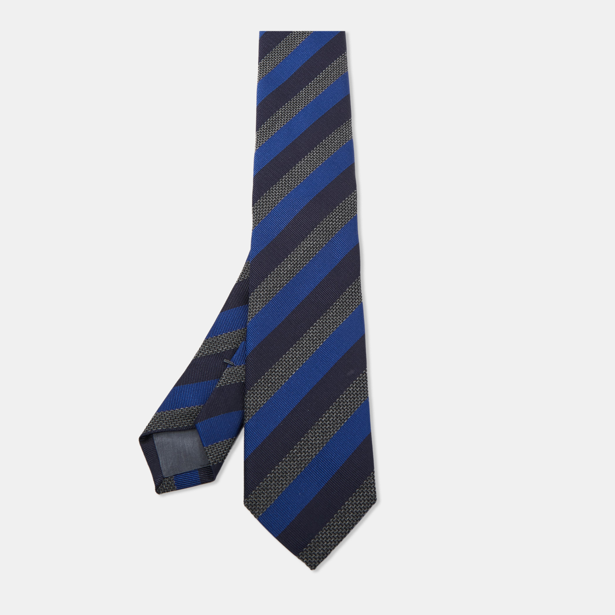 Pre-owned Boss By Hugo Boss Blue Diagonal Striped Silk & Wool Slim Tie