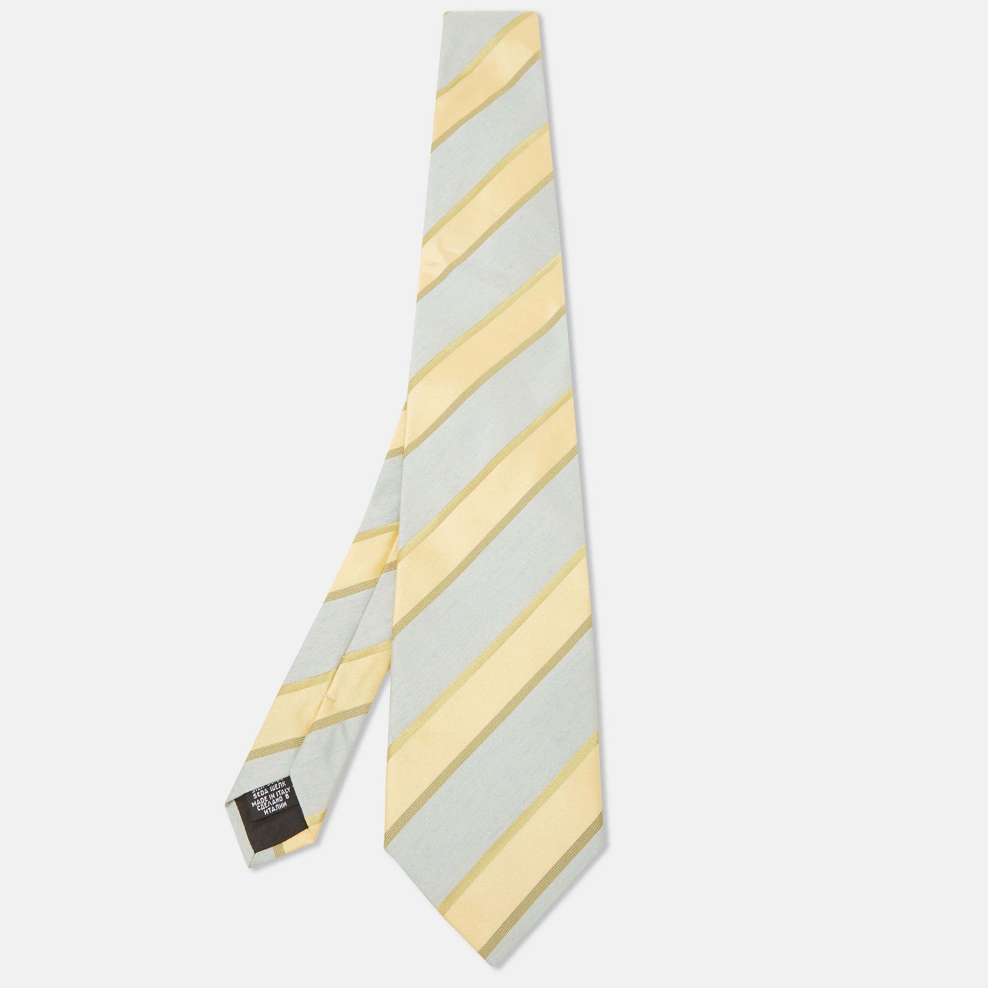 Pre-owned Boss By Hugo Boss Yellow/blue Diagonal Stripe Textured Silk Tie
