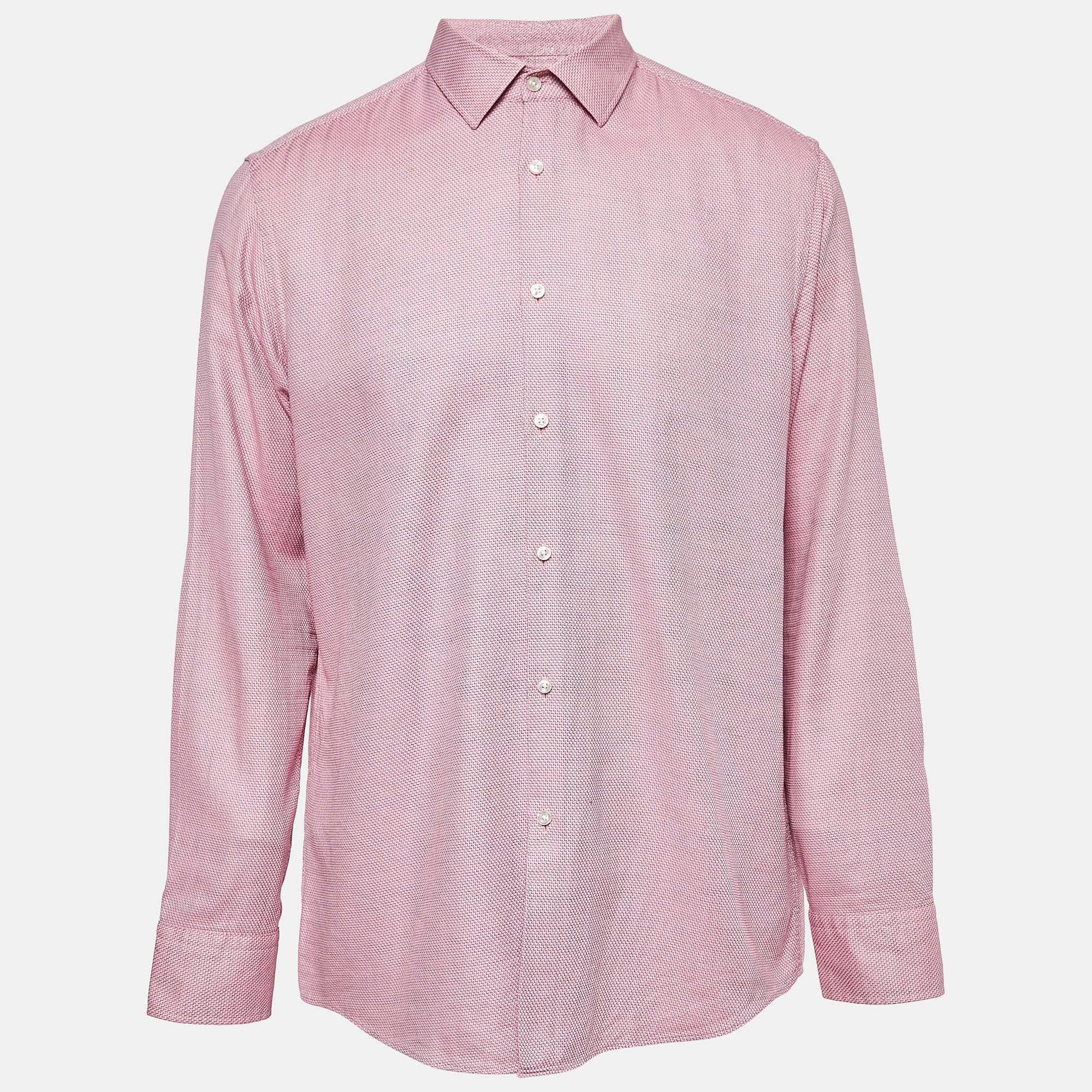 

Boss By Hugo Boss Pink Patterned Cotton Slim Fit Shirt XXL