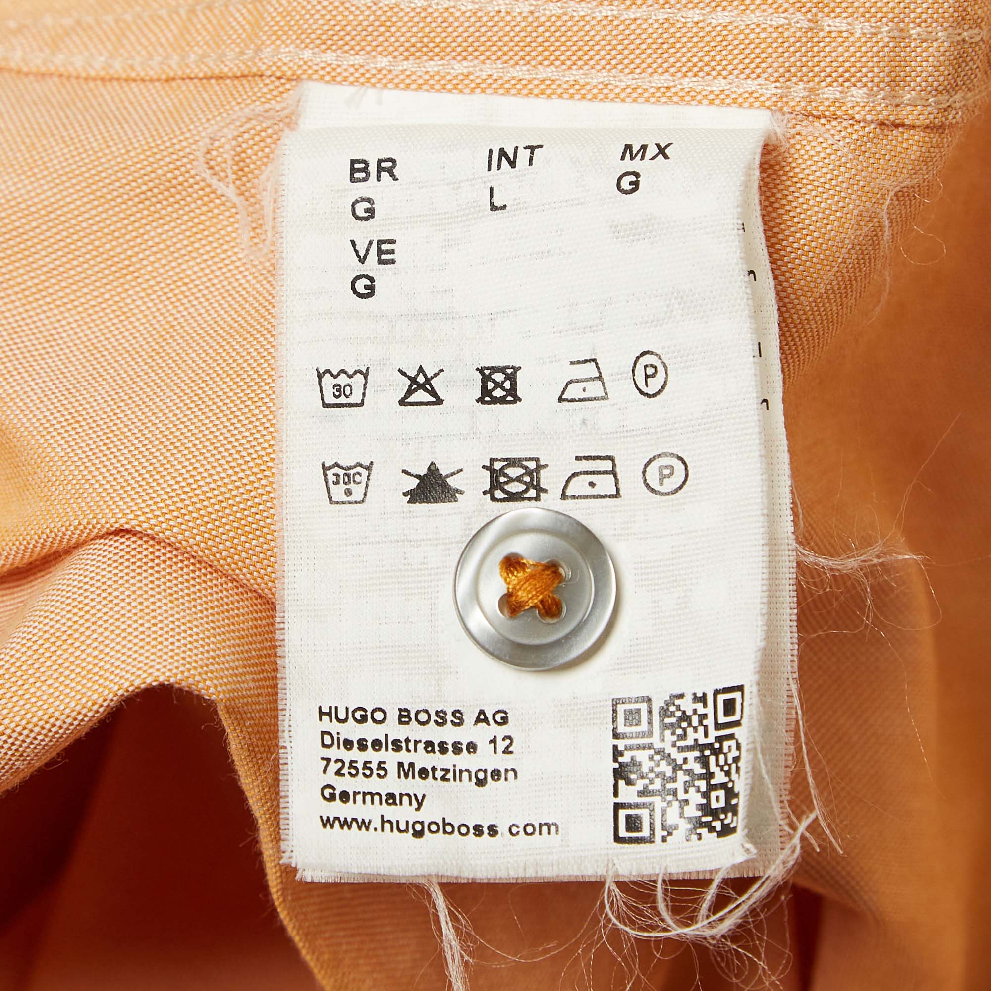 Boss By Hugo Boss Orange Cotton Button Front Shirt L 