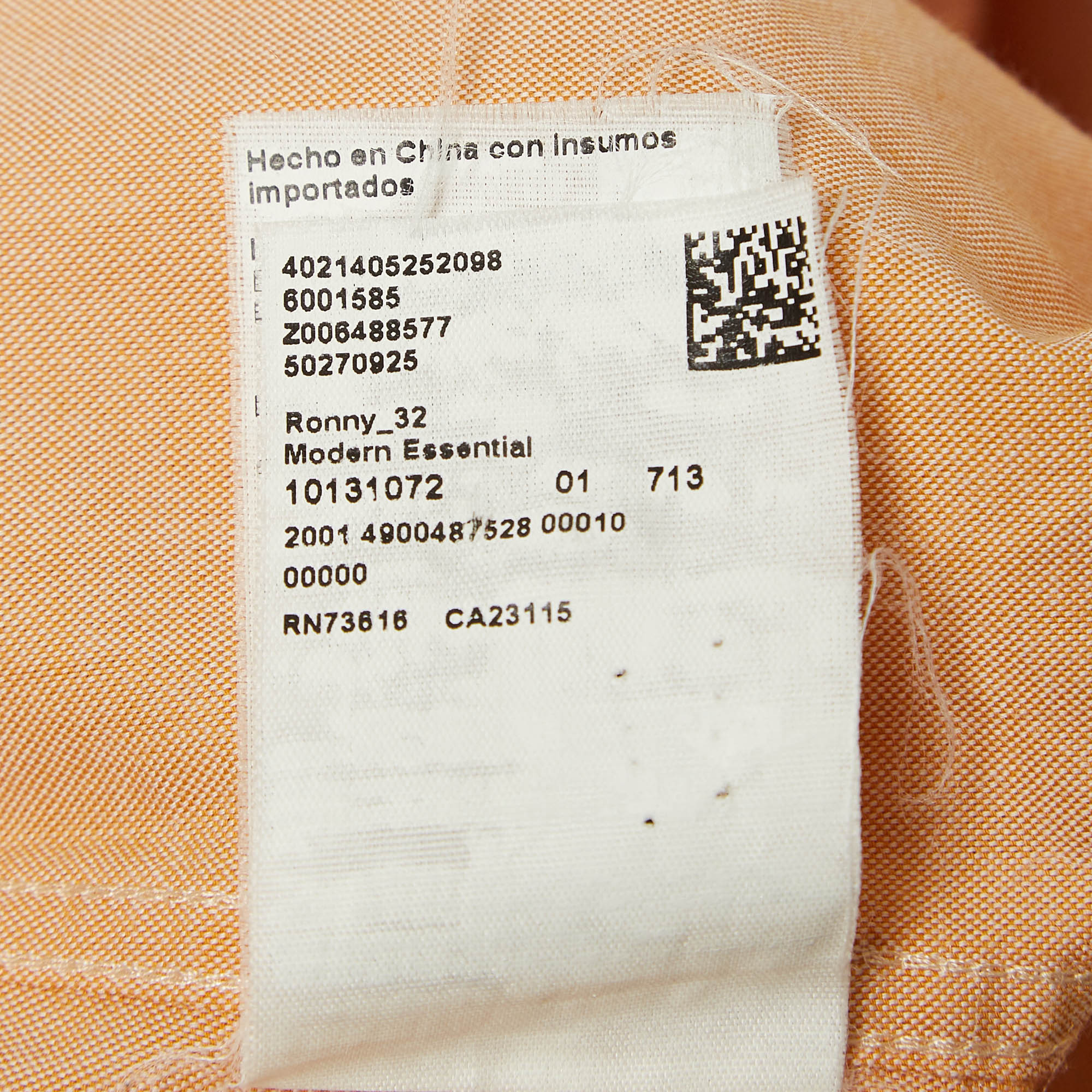 Boss By Hugo Boss Orange Cotton Button Front Shirt L 