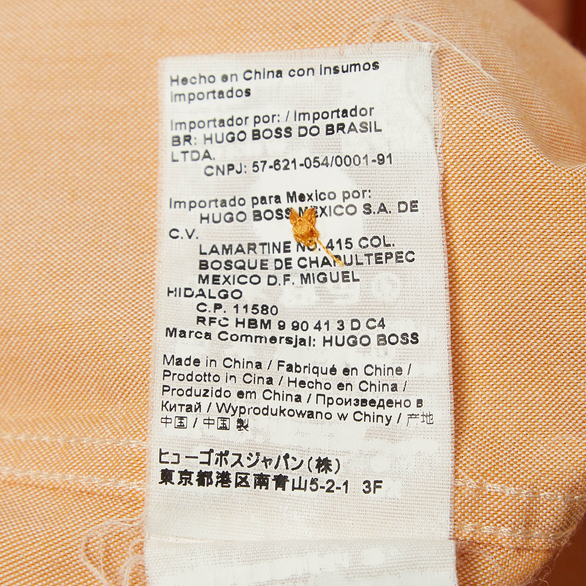 Boss By Hugo Boss Orange Cotton Button Front Shirt L 