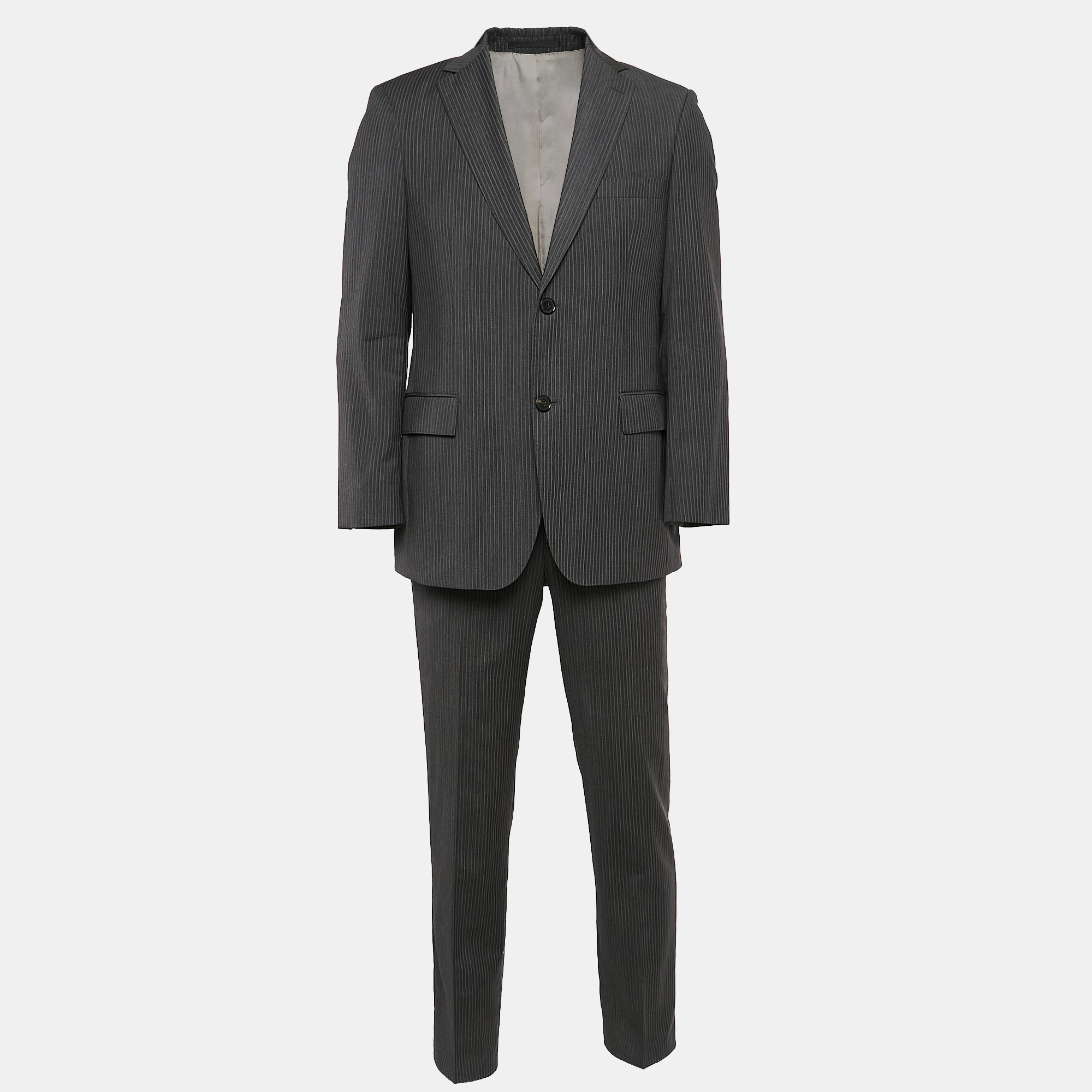 

Boss By Hugo Boss Grey Pinstripe Wool Single Breasted Pants Suit S