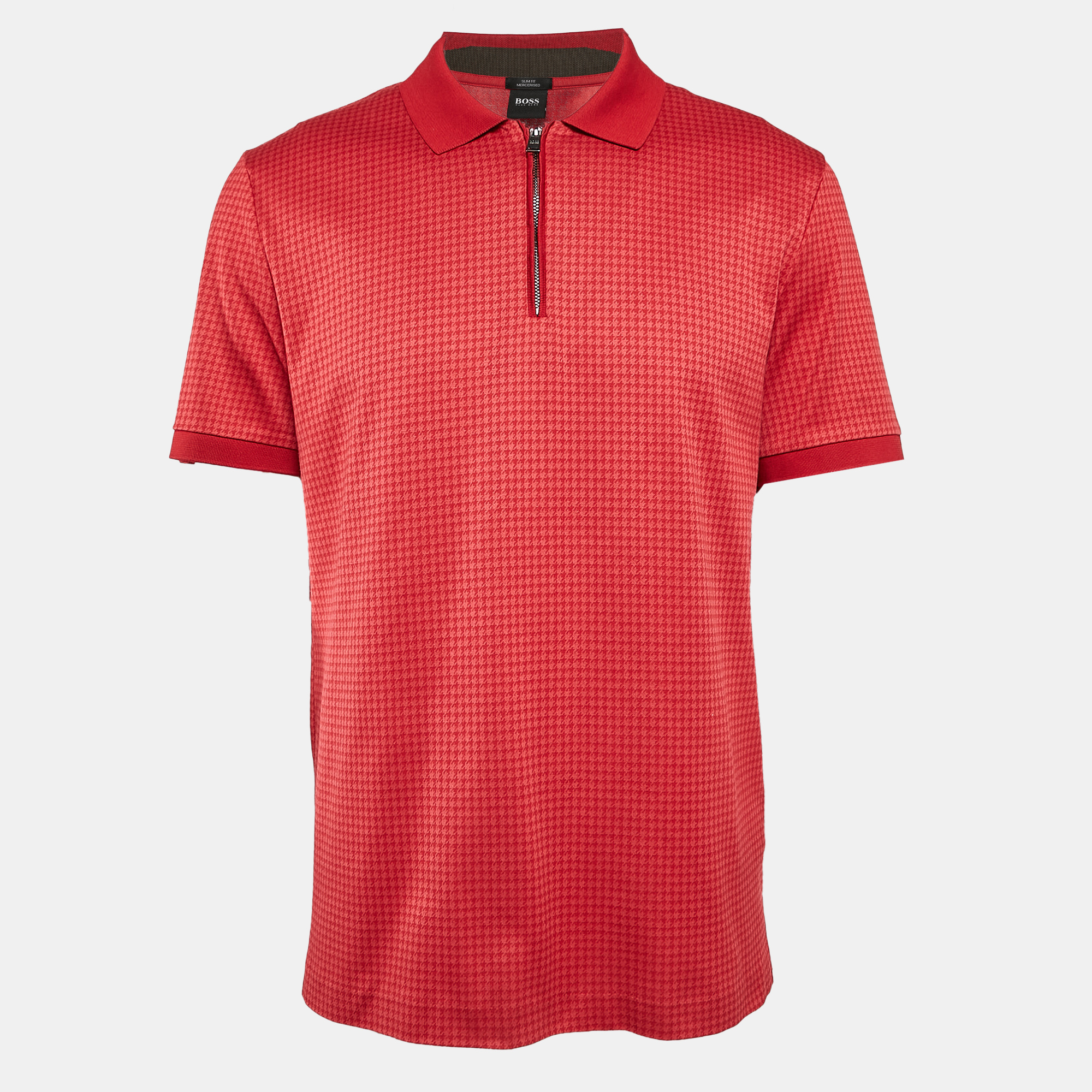 

Boss By Hugo Boss Red Houndstooth Jersey Slim Fit Polo T-Shirt XL