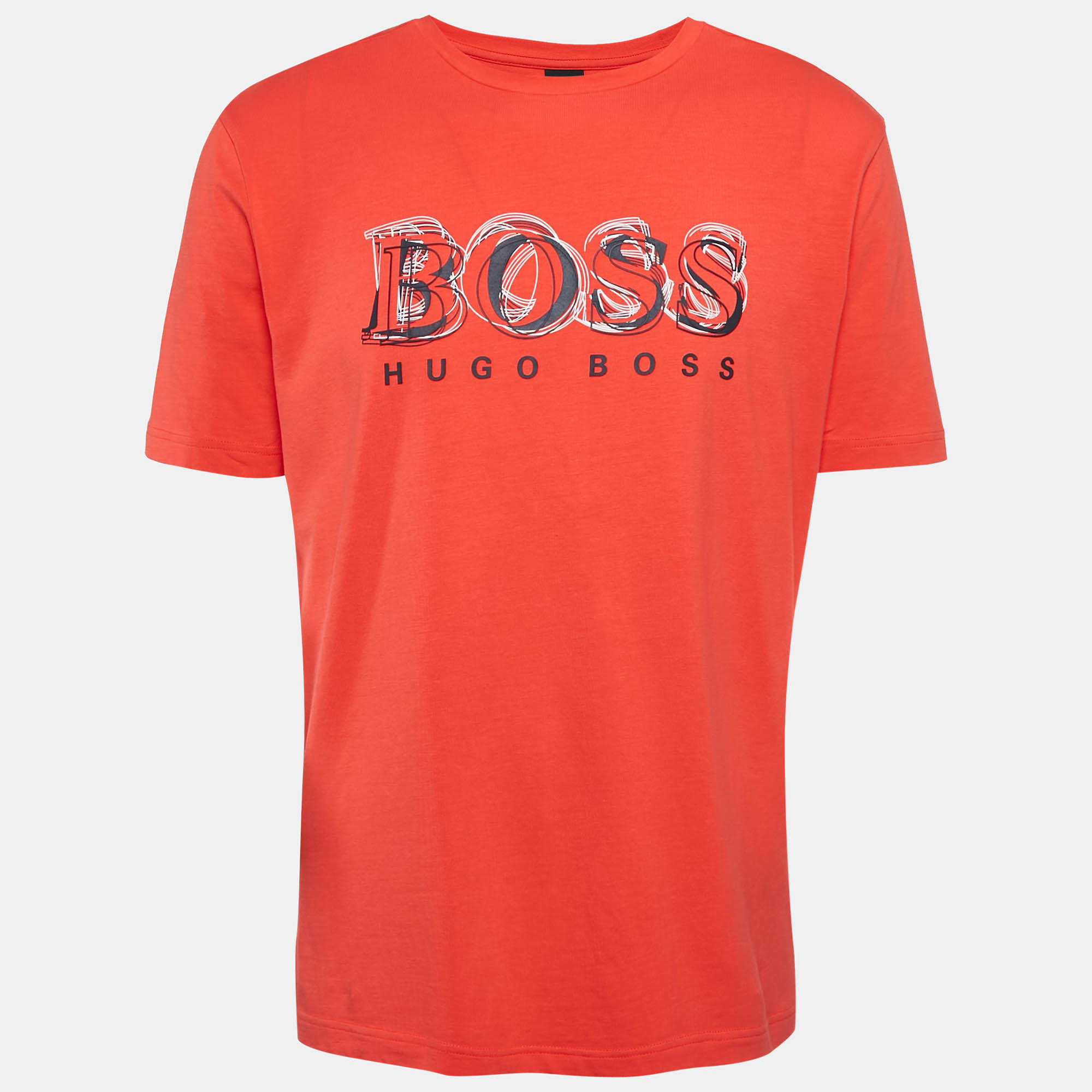 

Boss By Hugo Boss Red Logo Print Cotton Crew Neck T-Shirt L