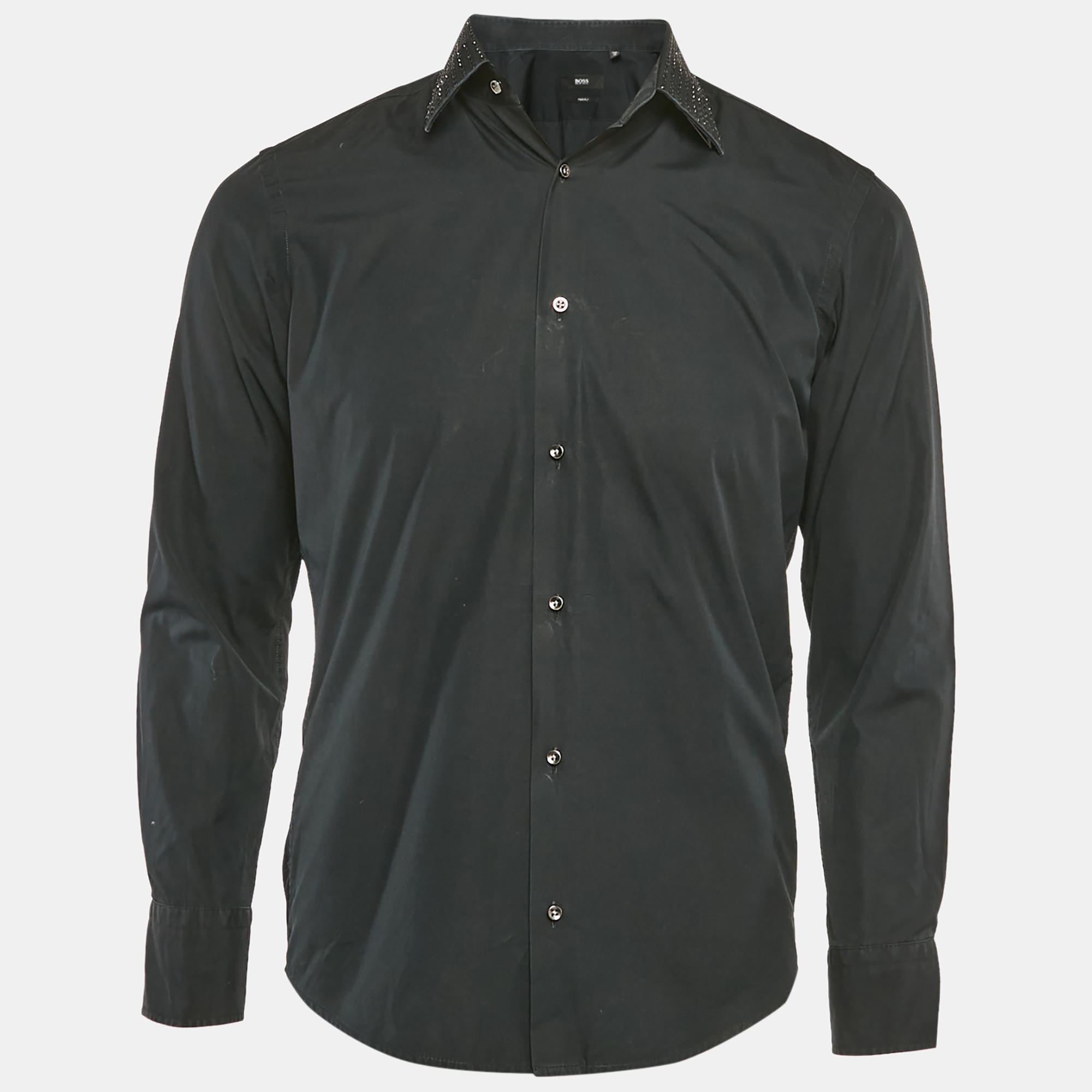 

Boss By Hugo Boss Black Two Ply Cotton Collar Embellished Shirt S