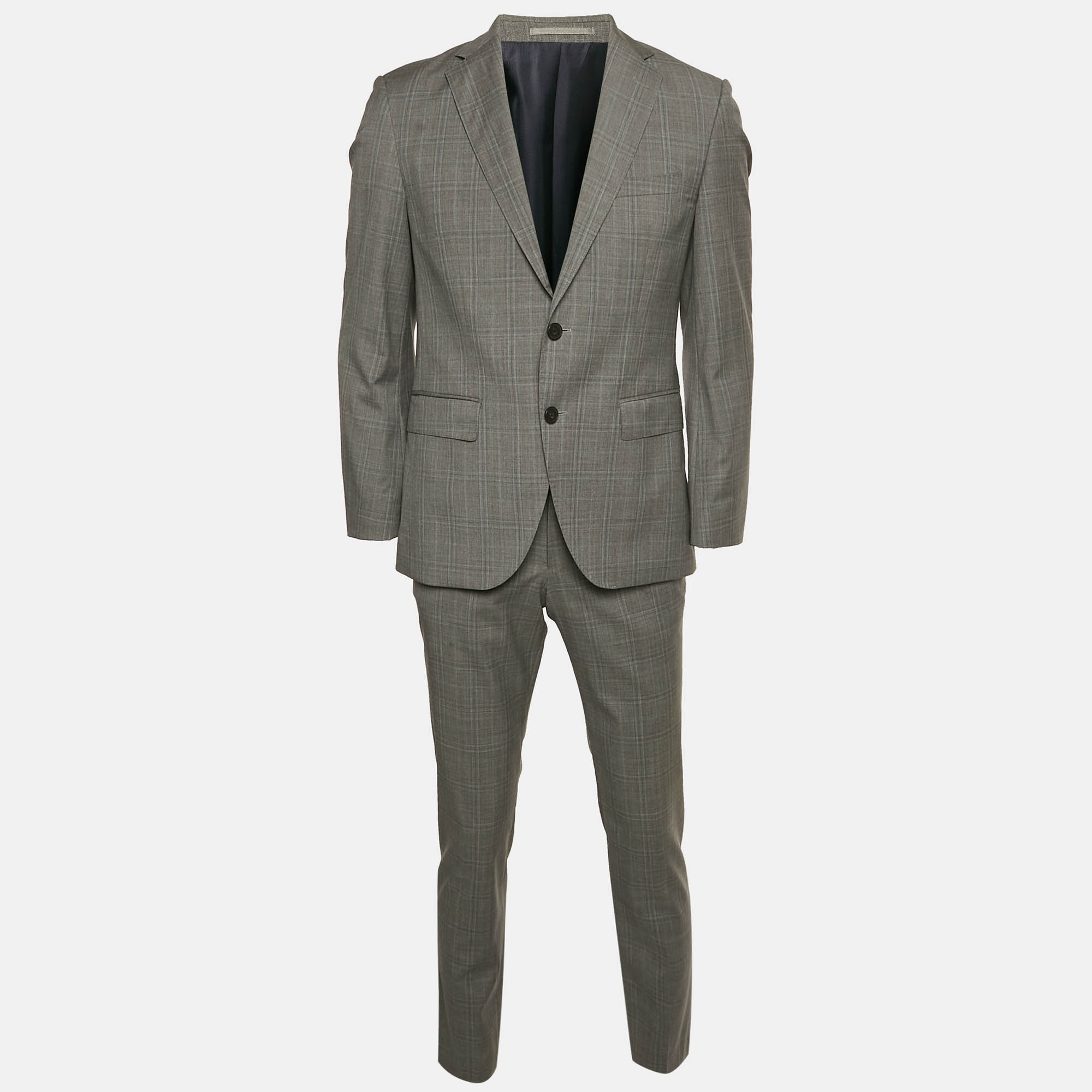 

Boss By Hugo Boss Grey Wool Plaid Tailored Pants Suit S