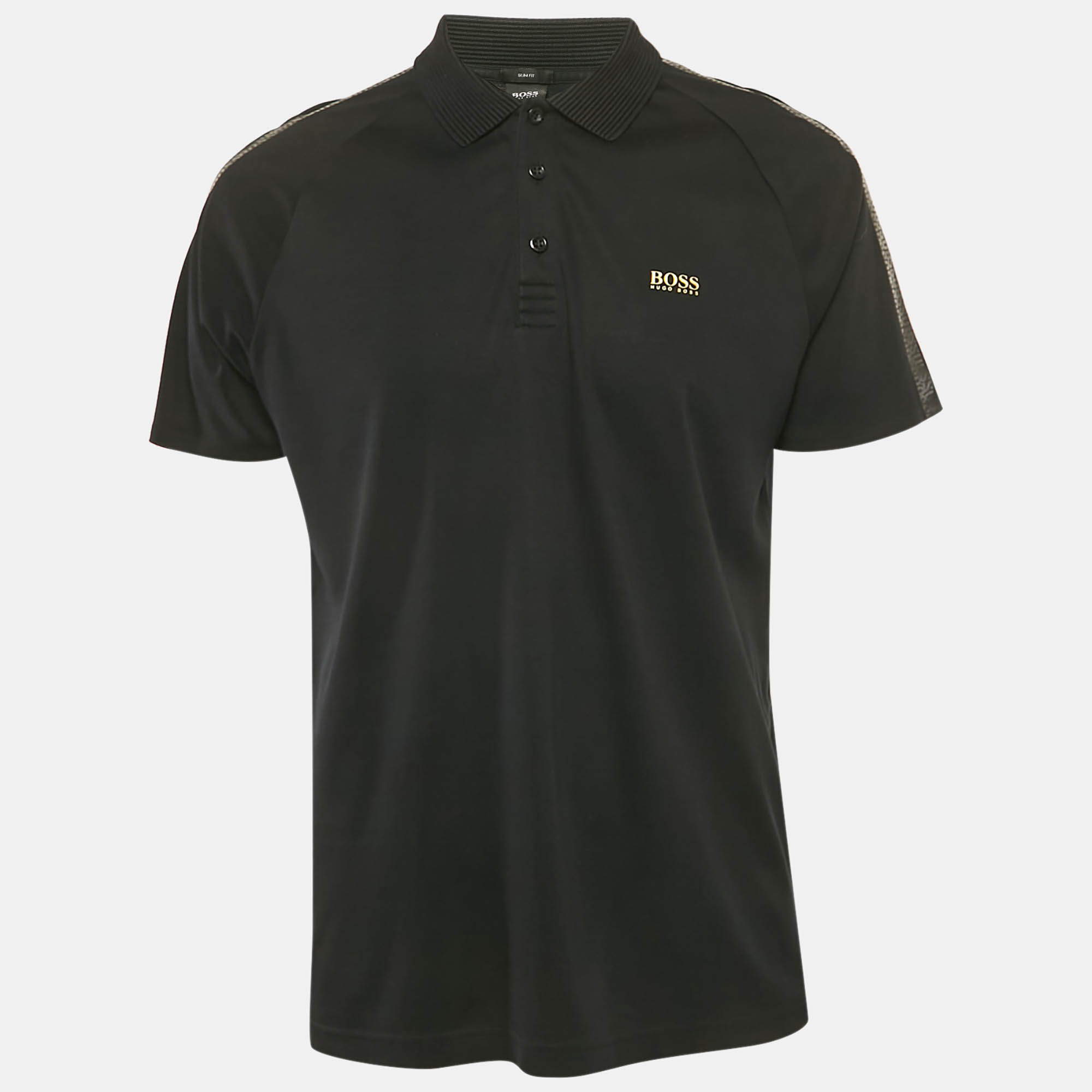 

Boss By Hugo Boss Black Logo Print Jersey Polo T-Shirt M
