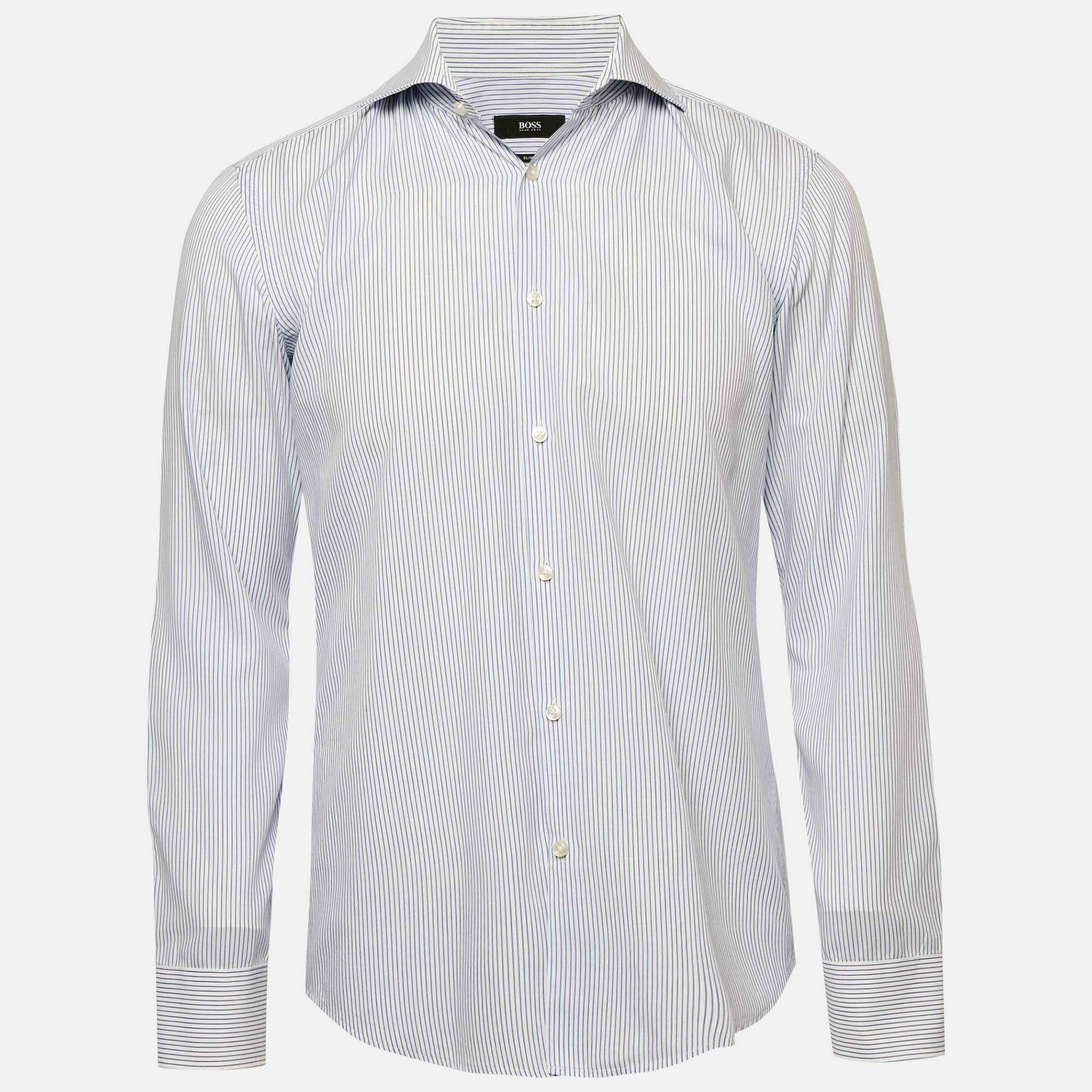 

Boss By Hugo Boss Blue Striped Cotton Slim Fit Shirt M