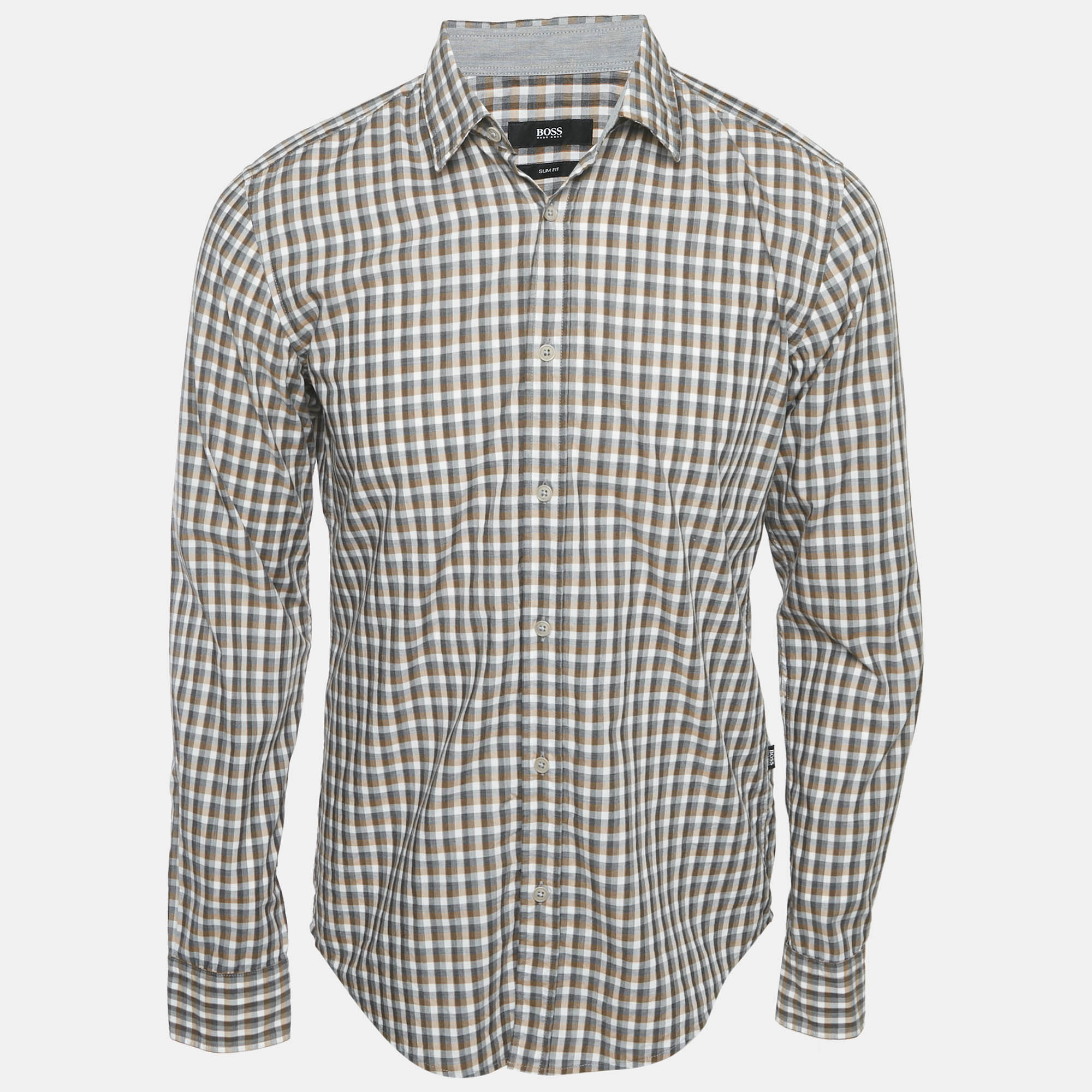 

Boss By Hugo Boss Brown Checks Cotton Slim Fit Shirt M