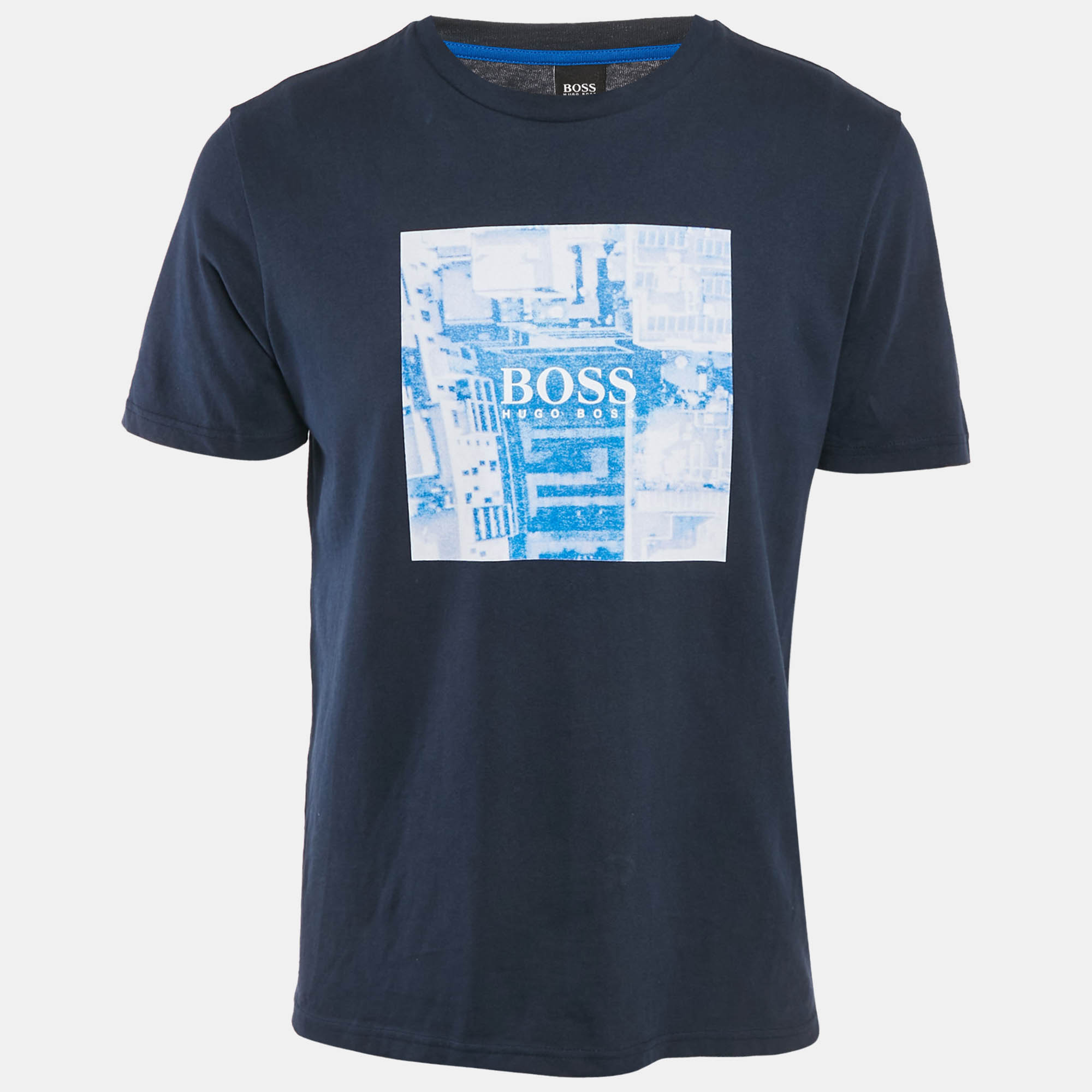 

Boss by Hugo Boss Navy Blue Print Cotton Crew Neck T-Shirt M