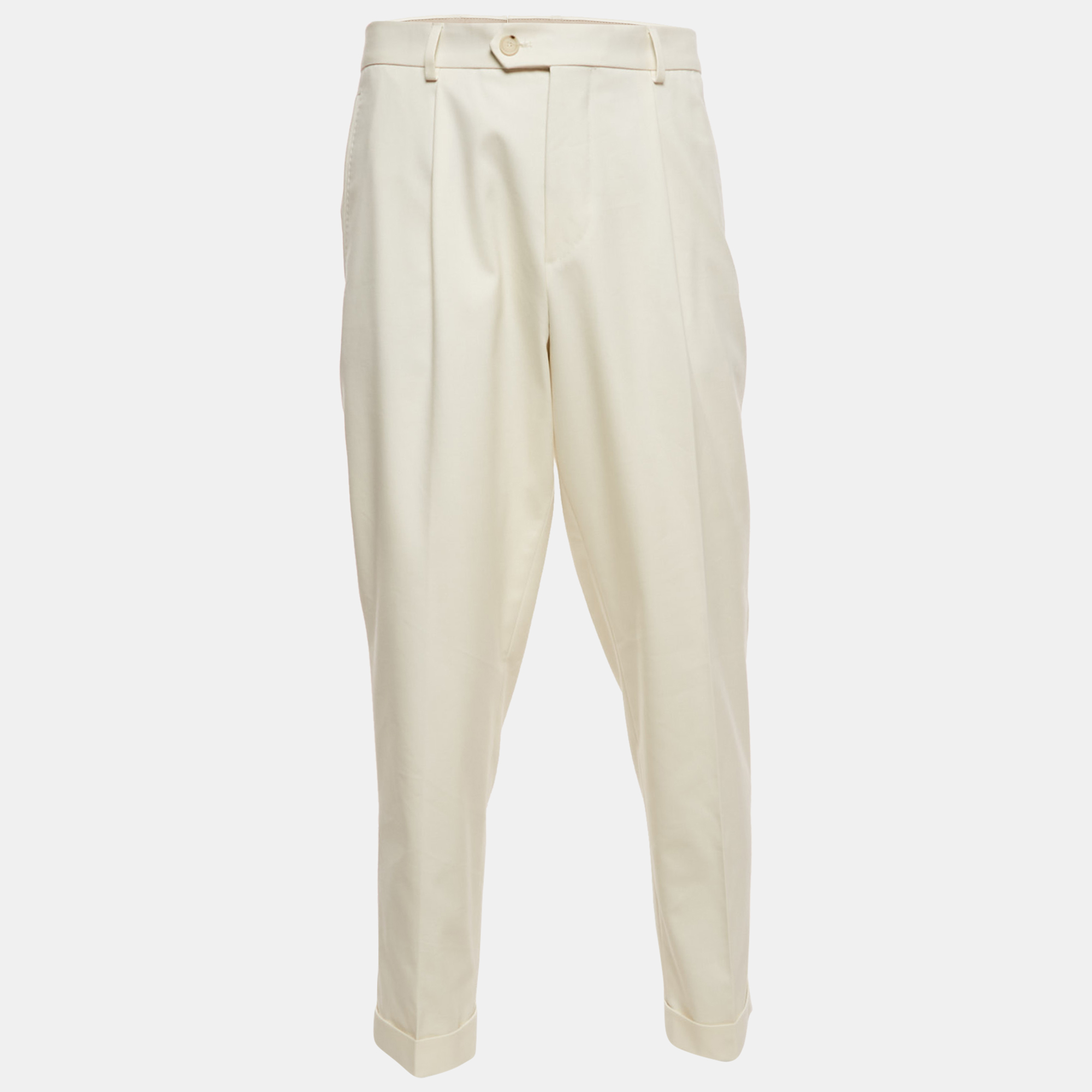

Boss By Hugo Boss Off-White Cotton Blend Relaxed Fit Trousers XXL