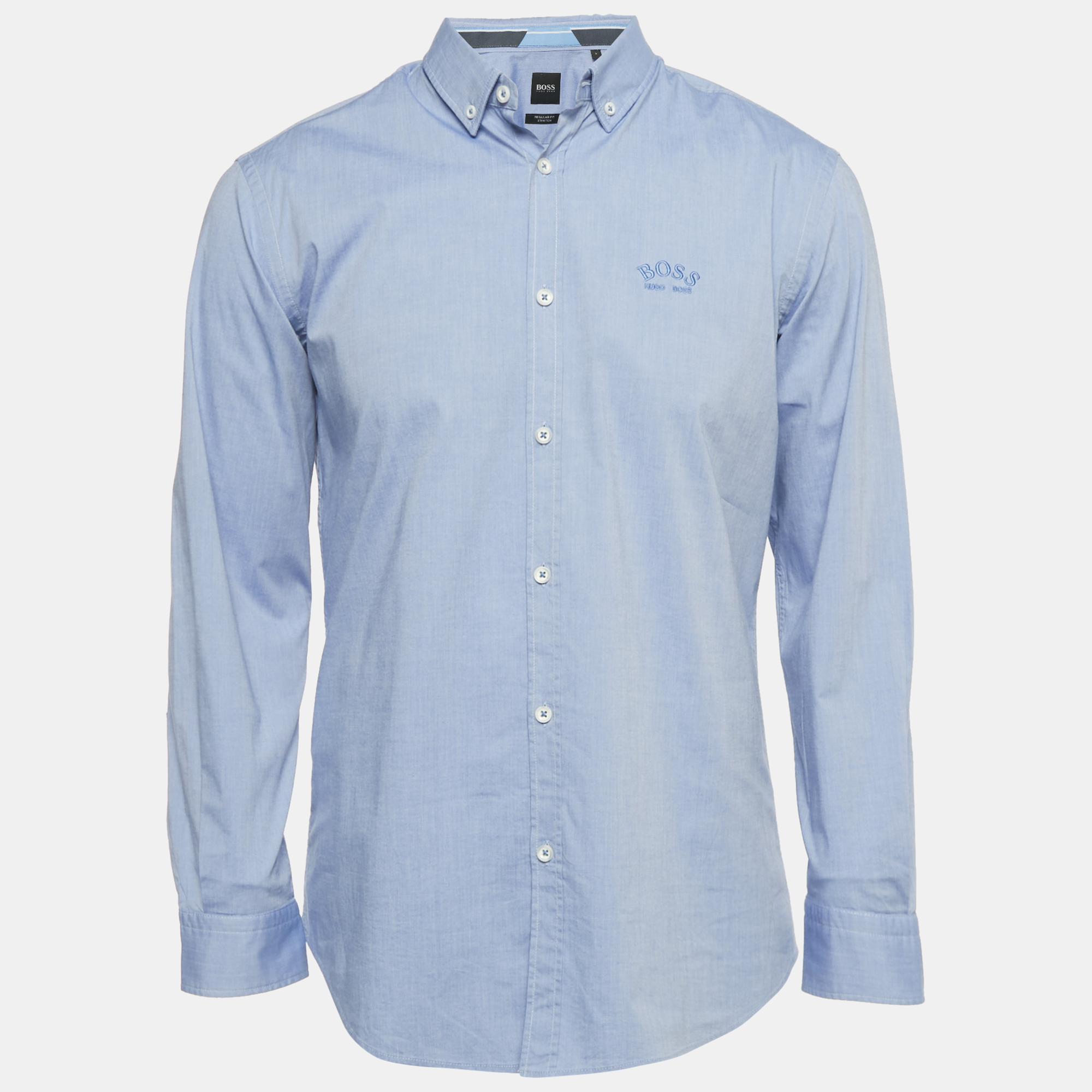 

Boss Hugo Boss Blue Embroidered Logo Cotton Regular Fit Stretch Shirt L