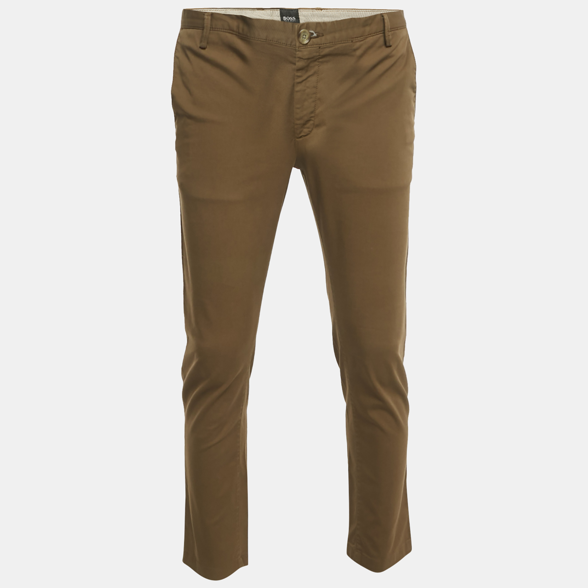 Boss By Hugo Boss Khaki Brown Cotton Stretch Fit Chinos S