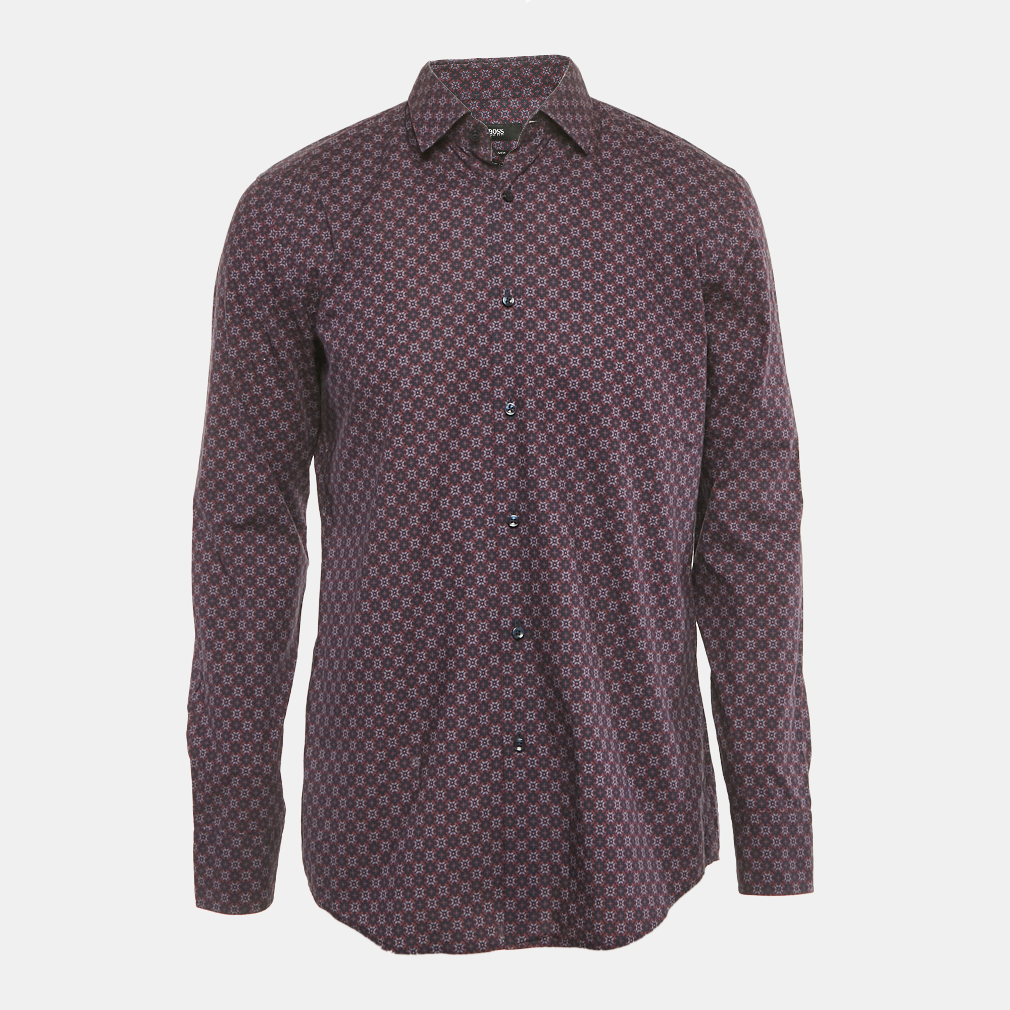 

Boss By Hugo Boss Navy Blue Printed Cotton Slim Fit Shirt L