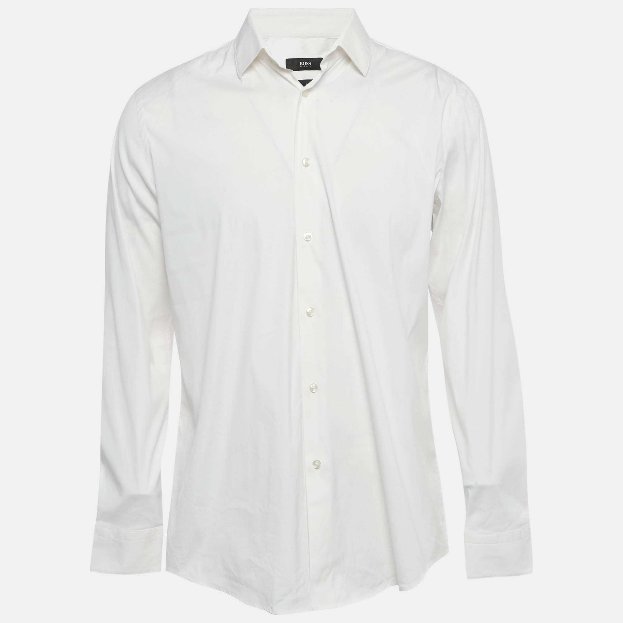 Pre-owned Boss By Hugo Boss White Cotton Blend Slim Fit Isko Shirt L
