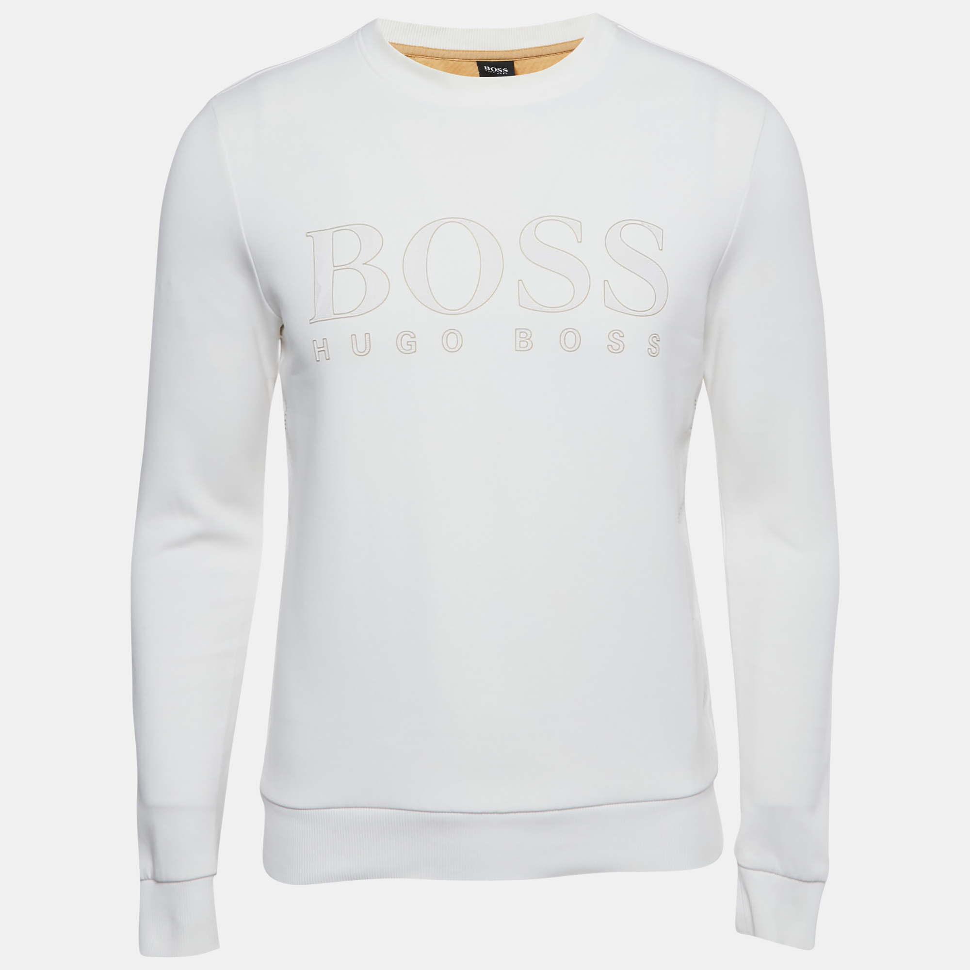 Click to view more detailed imagery on our partner's website Pre-owned Boss By Hugo Boss White Logo Applique Cotton Blend Salbo Iconic Sweatshirt Xs