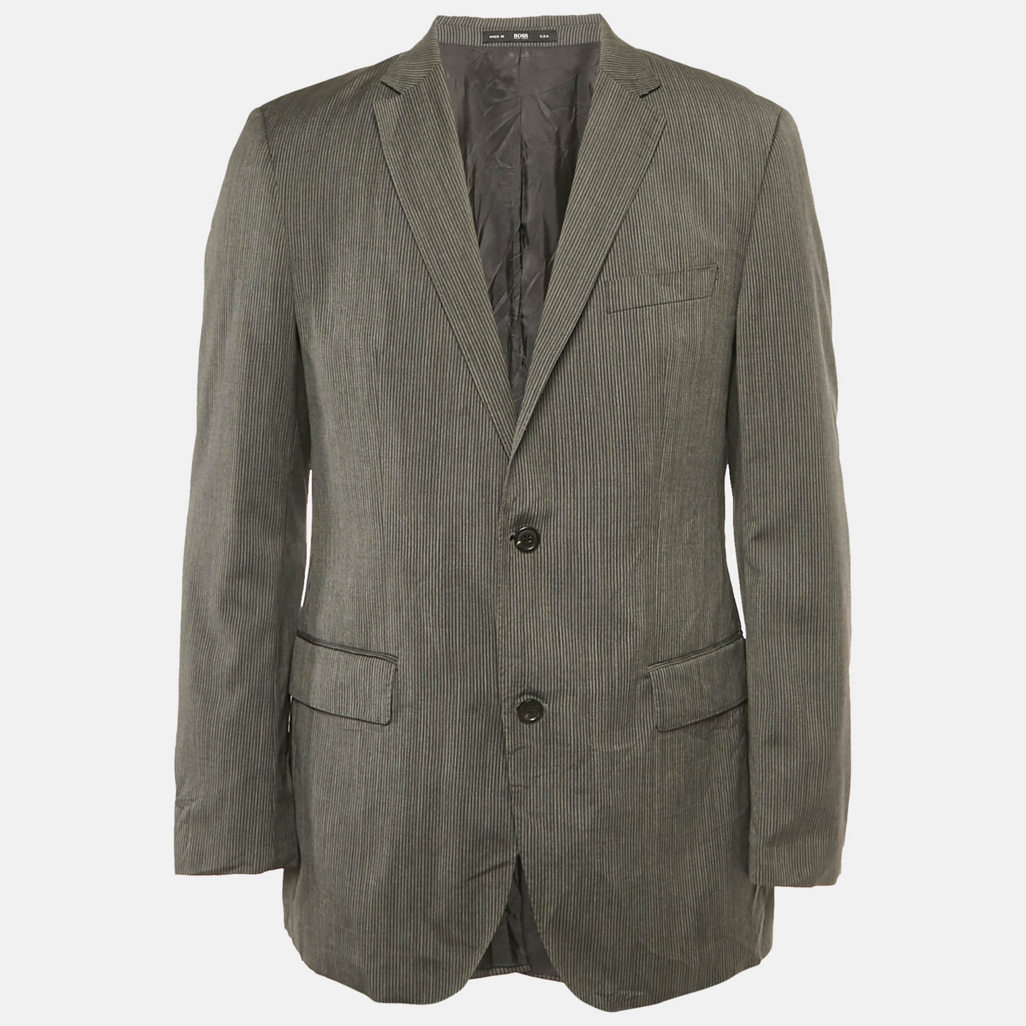 Click to view more detailed imagery on our partner's website Pre-owned Boss By Hugo Boss Grey Pinstripe Wool Regular Fit Blazer L In Gray
