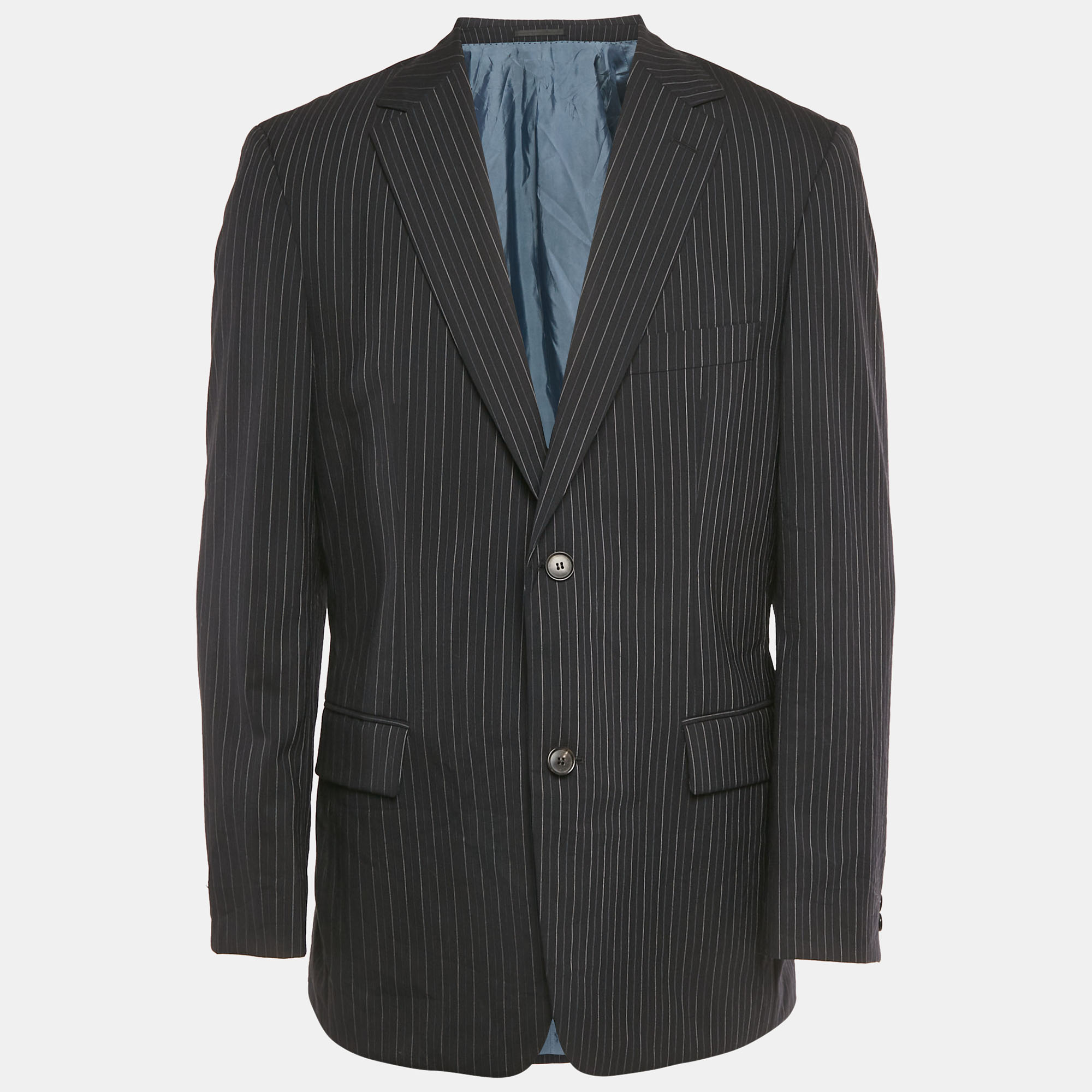 Click to view more detailed imagery on our partner's website Pre-owned Boss By Hugo Boss Navy Blue Pinstripe Wool Regular Fit Blazer L