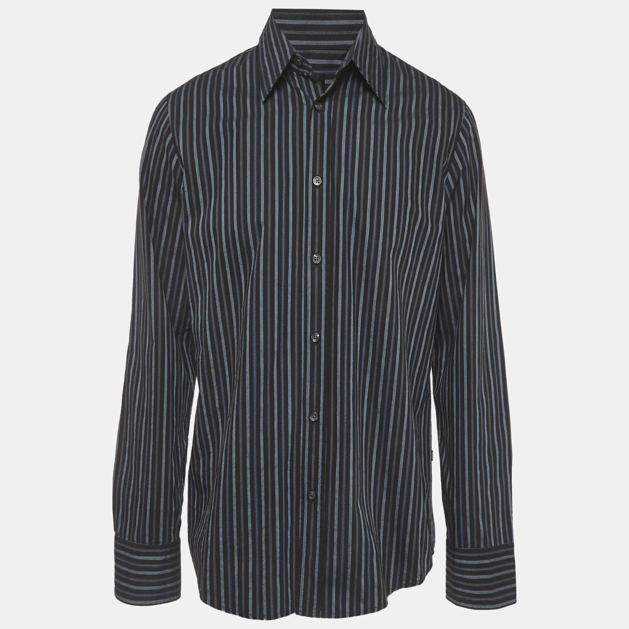 

Boss By Hugo Boss Black/Blue Striped Cotton Shirt L