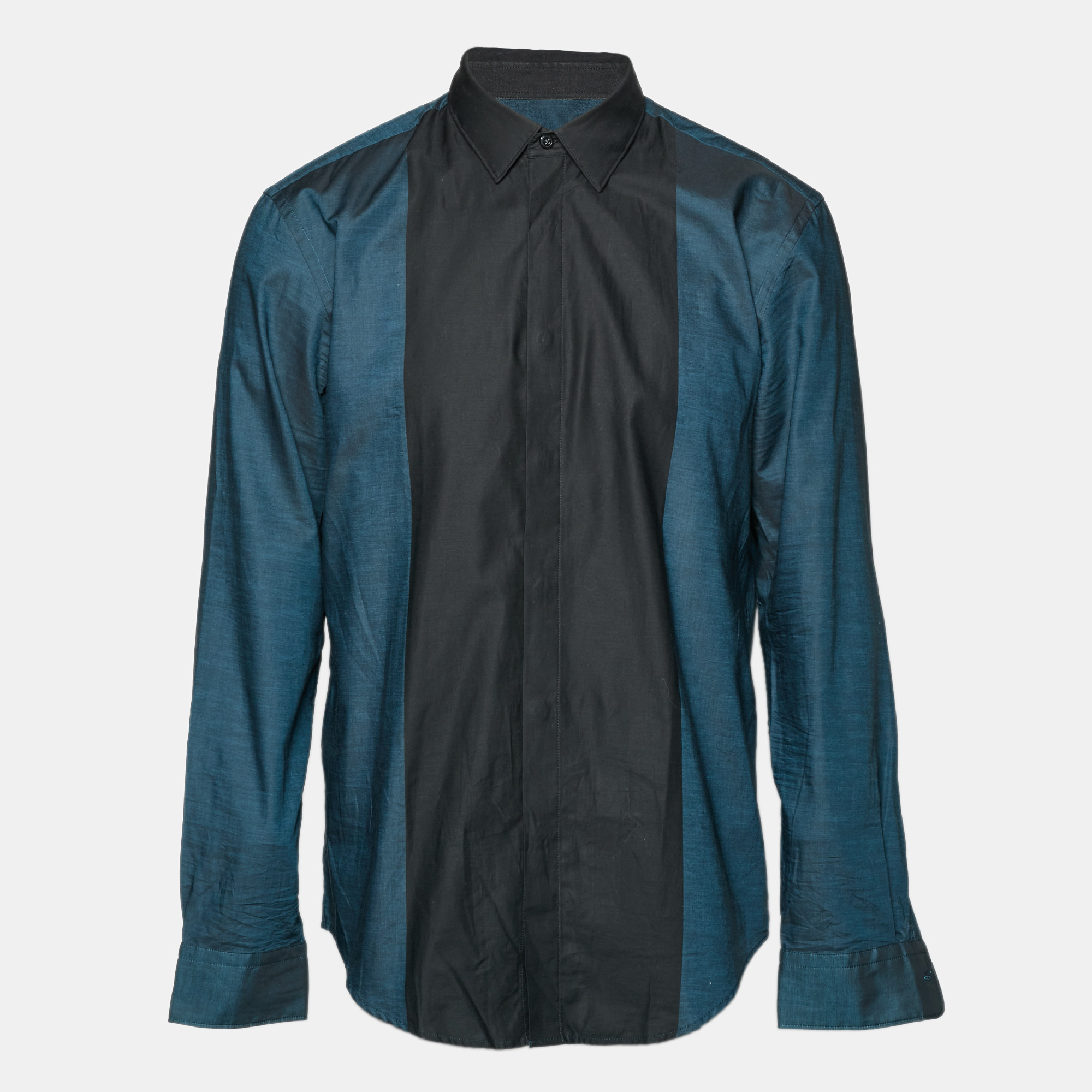 

Boss By Hugo Boss Black/Teal Blue Cotton Slim Fit Shirt XL