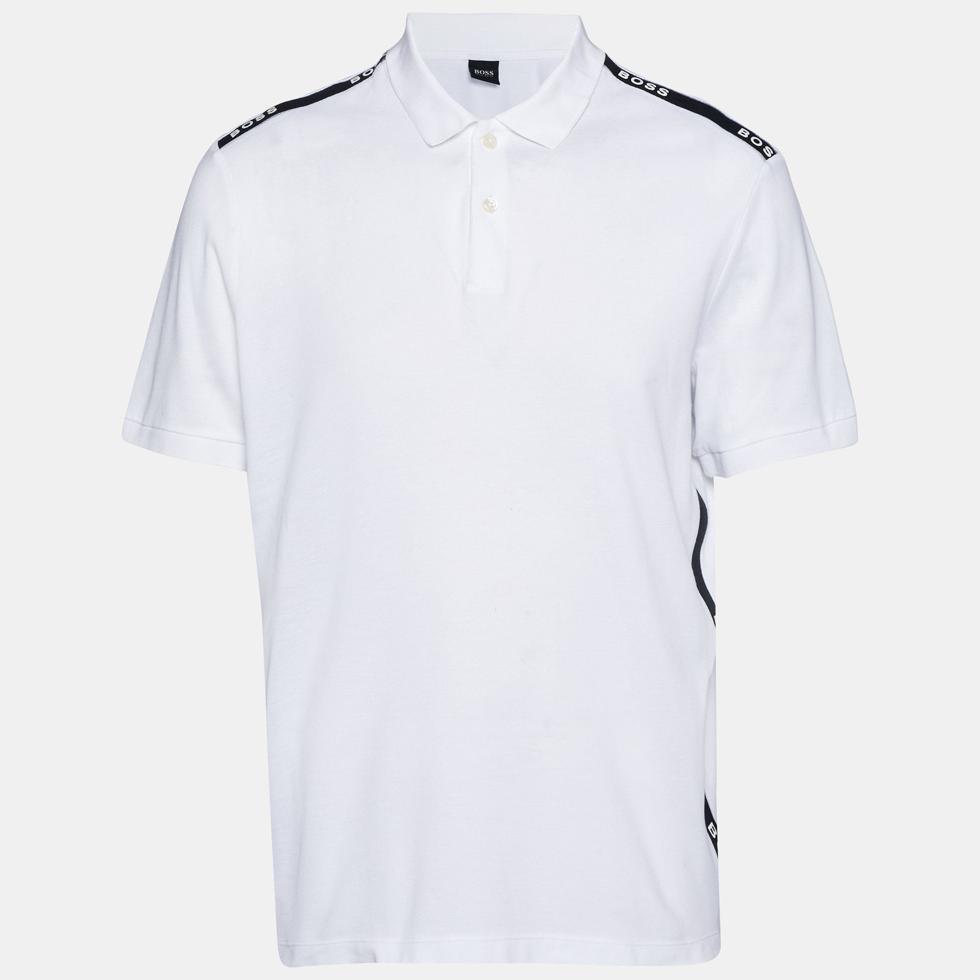 

Boss By Hugo Boss White Pique Logo Tape Detail Polo T-Shirt XL