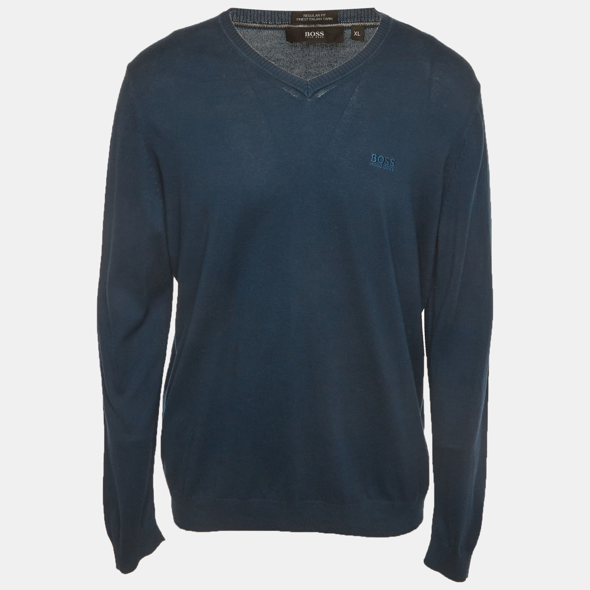 

Hugo Boss Navy Blue Wool Knit V-Neck Sweater XL