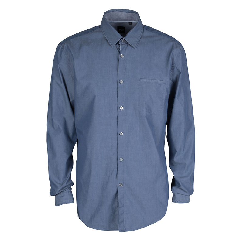 مملوكة مسبقًا Boss By Hugo Boss Blue Cotton Long Sleeve Button Front Slim Fit Shirt XL