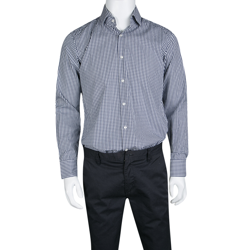 

Boss By Hugo Boss Navy Blue and White Checked Cotton Gerald Shirt