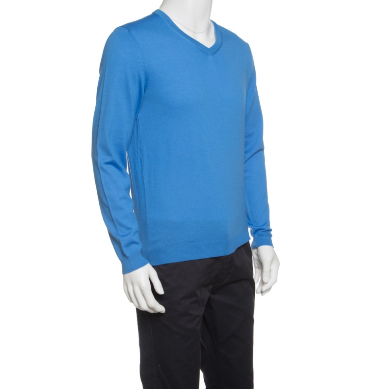 

Boss By Hugo Boss Blue Extra Fine Merino Wool Slim Fit Baku-B Sweater