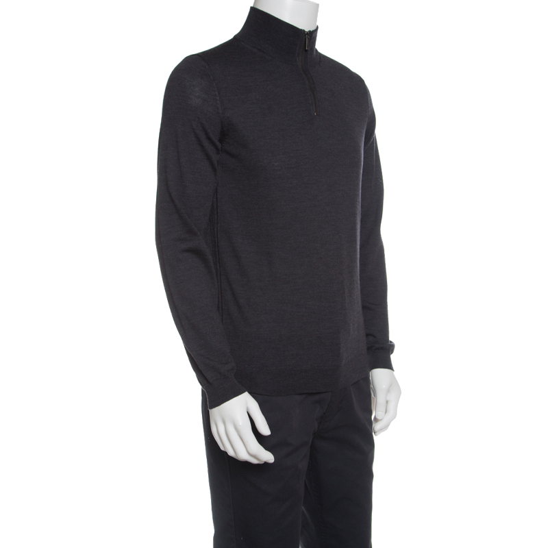 

Boss By Hugo Boss Grey Extra Fine Merino Wool Zip Detail Sweater