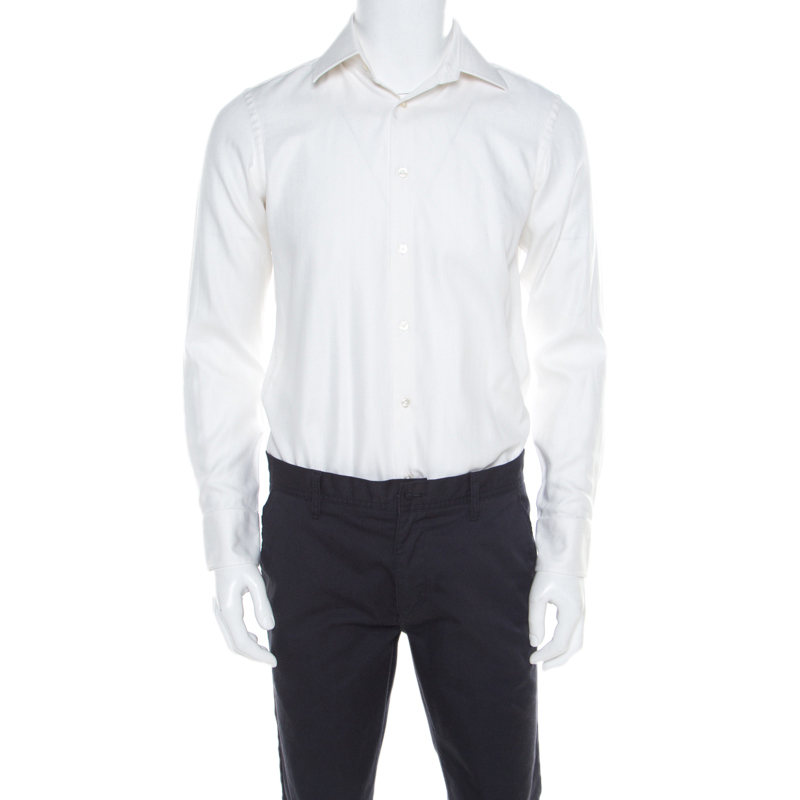 

Hugo by Hugo Boss White Herringbone Long Sleeve Regular Fit Shirt